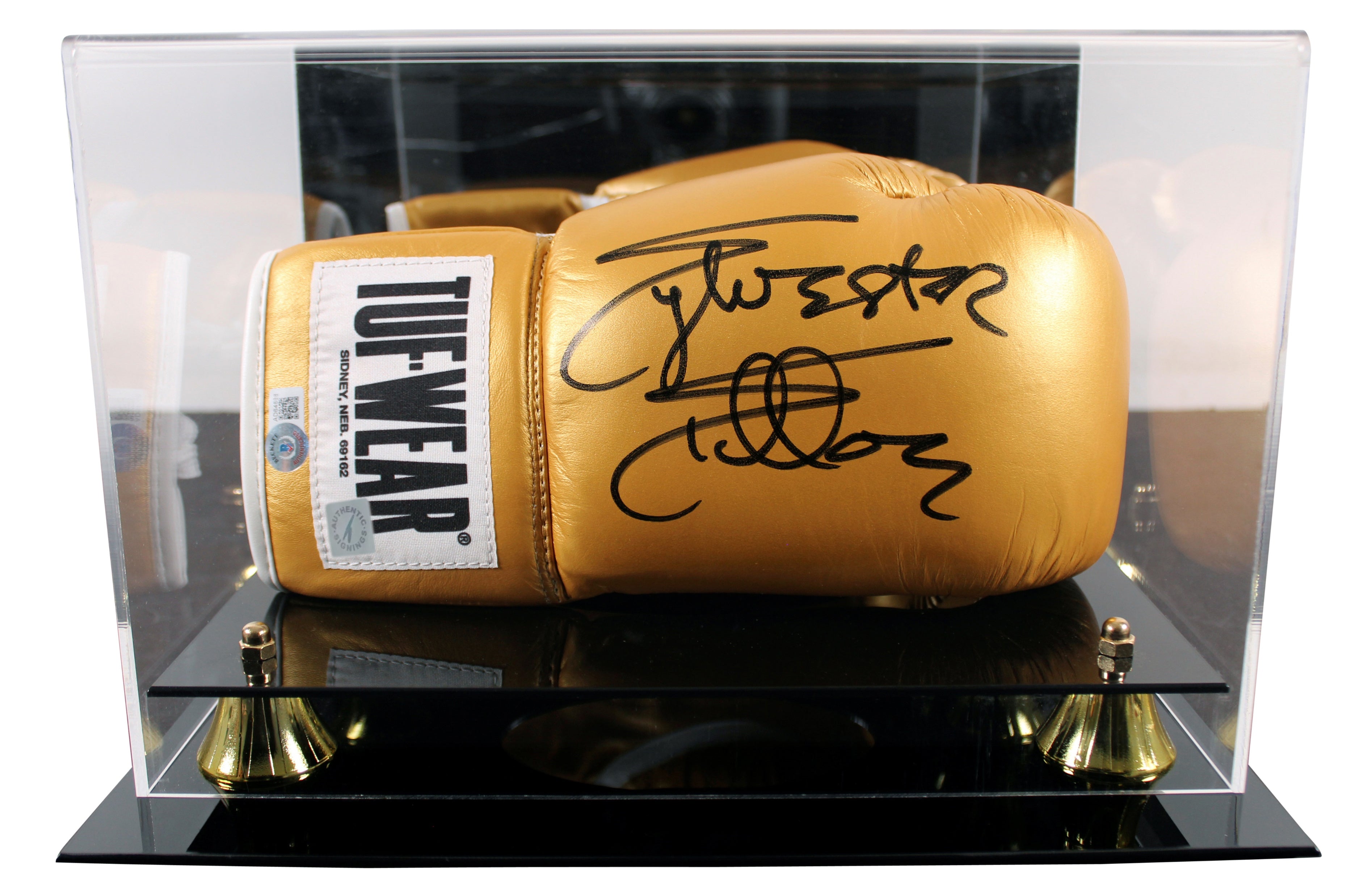 Sylvester Stallone Rocky Signed Right Hand Gold Tuf-Wear Boxing Glove w Case BAS