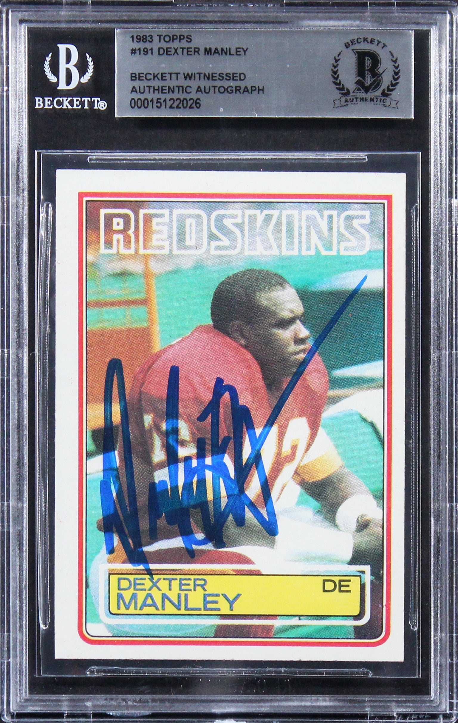 WFT Dexter Manley Authentic Signed 1983 Topps #191 Rookie Card BAS Slabbed