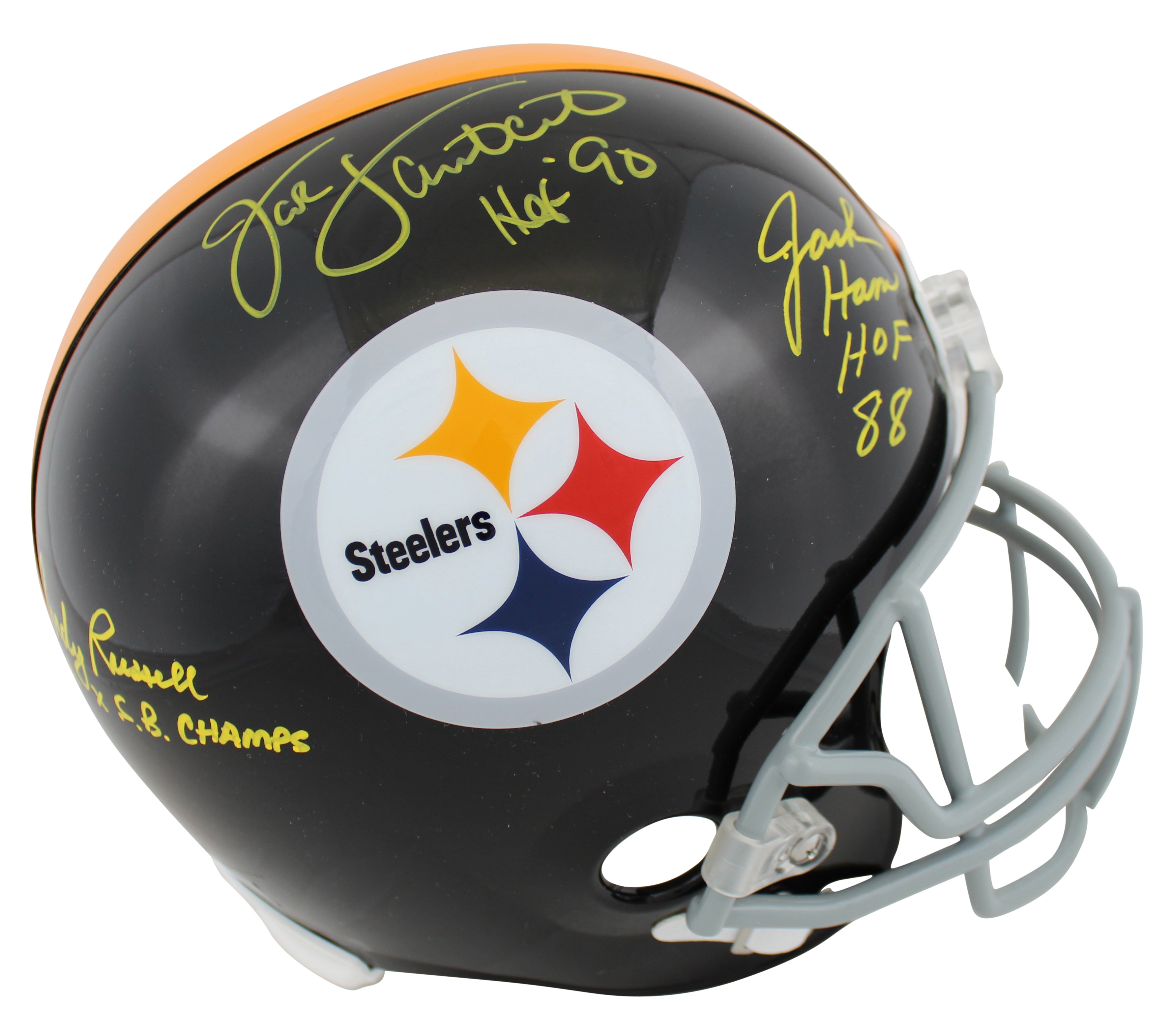 Steelers LB's (3) Lambert, Ham & Russell Signed Full Size TB Rep Helmet BAS Wit