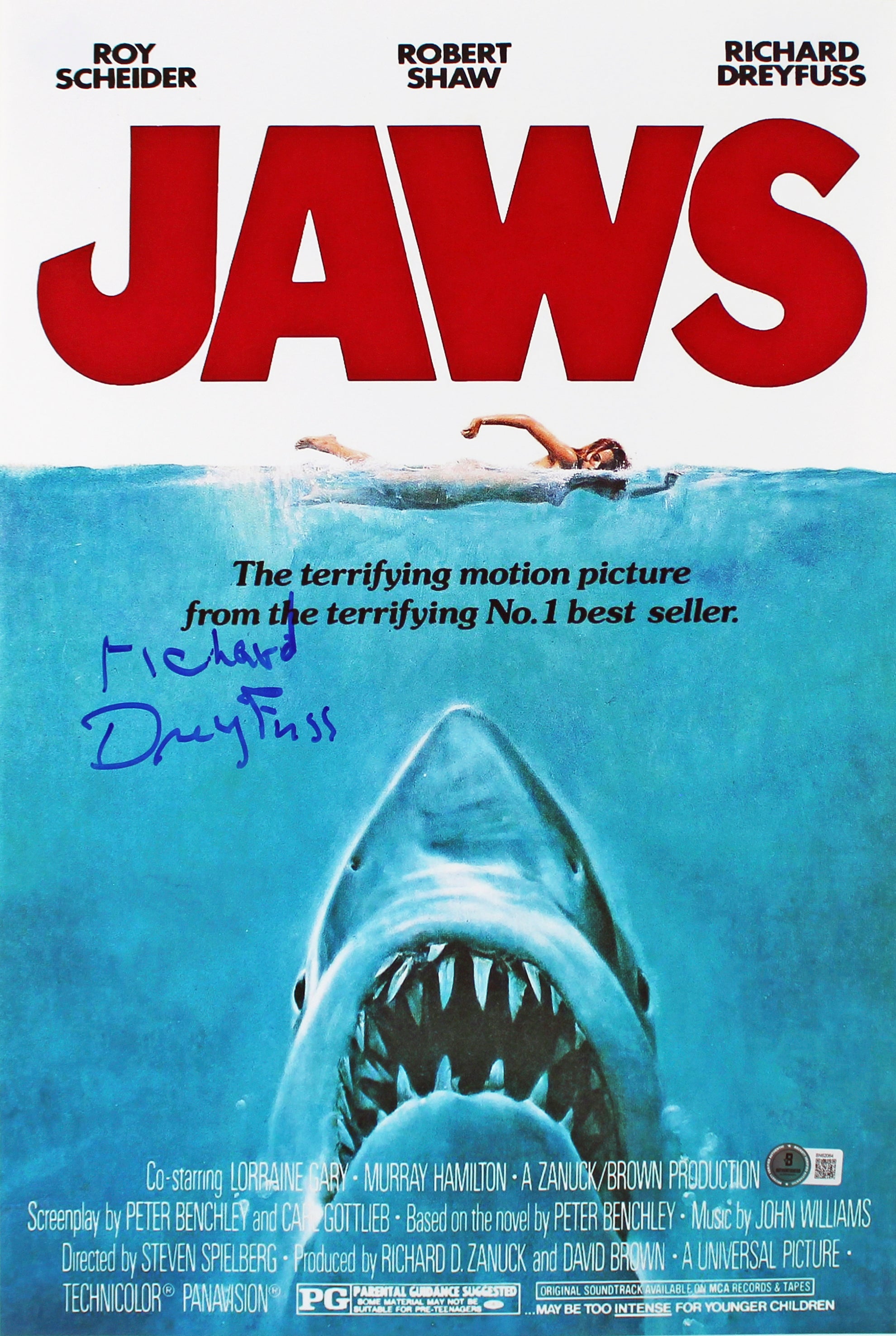 Richard Dreyfuss Jaws Signed 12x18 Mini Movie Poster Photo BAS #BN62064