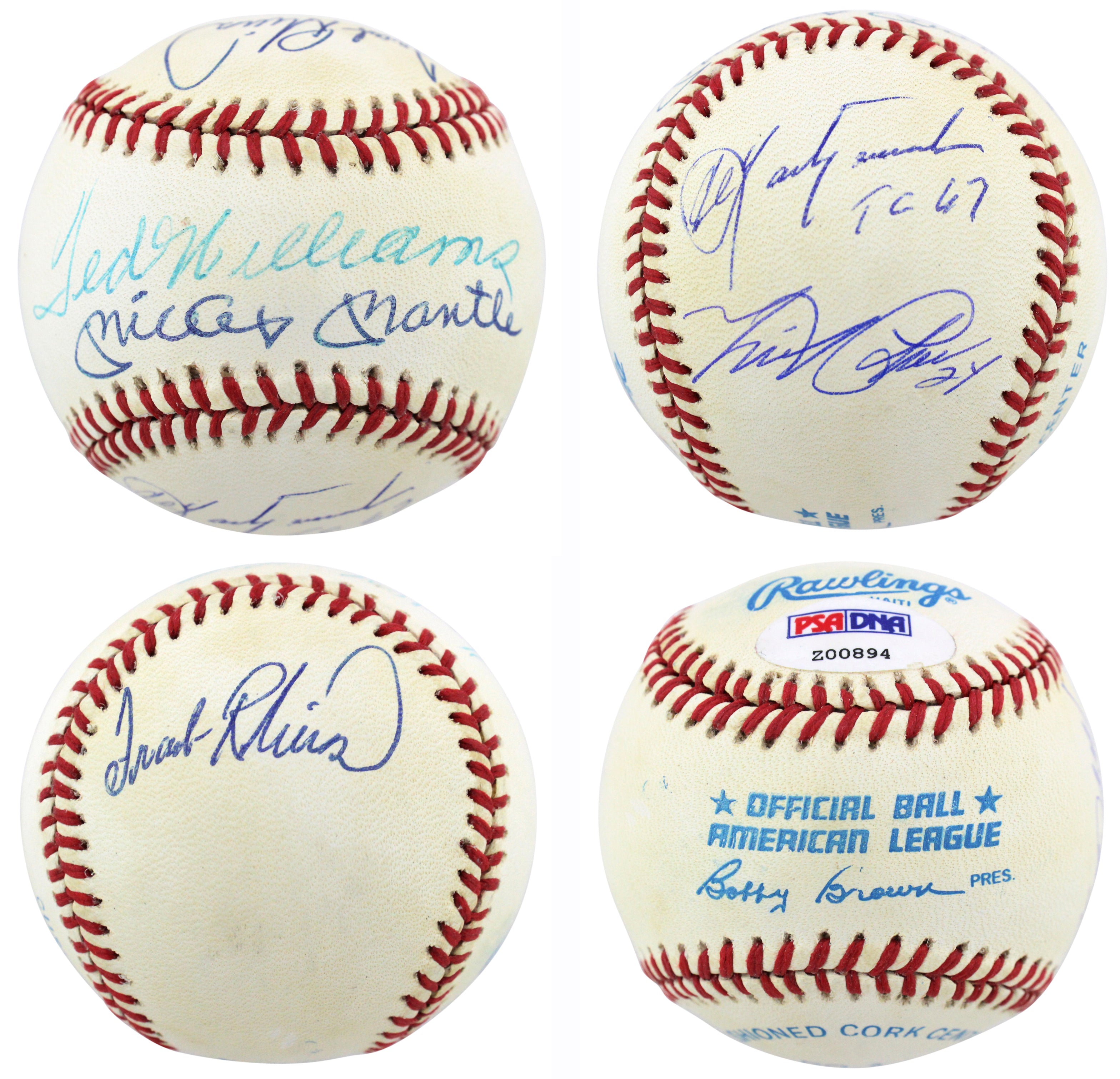 Triple Crown Winners (5) Mantle, Williams +3 Signed Oal Baseball BAS #A57024