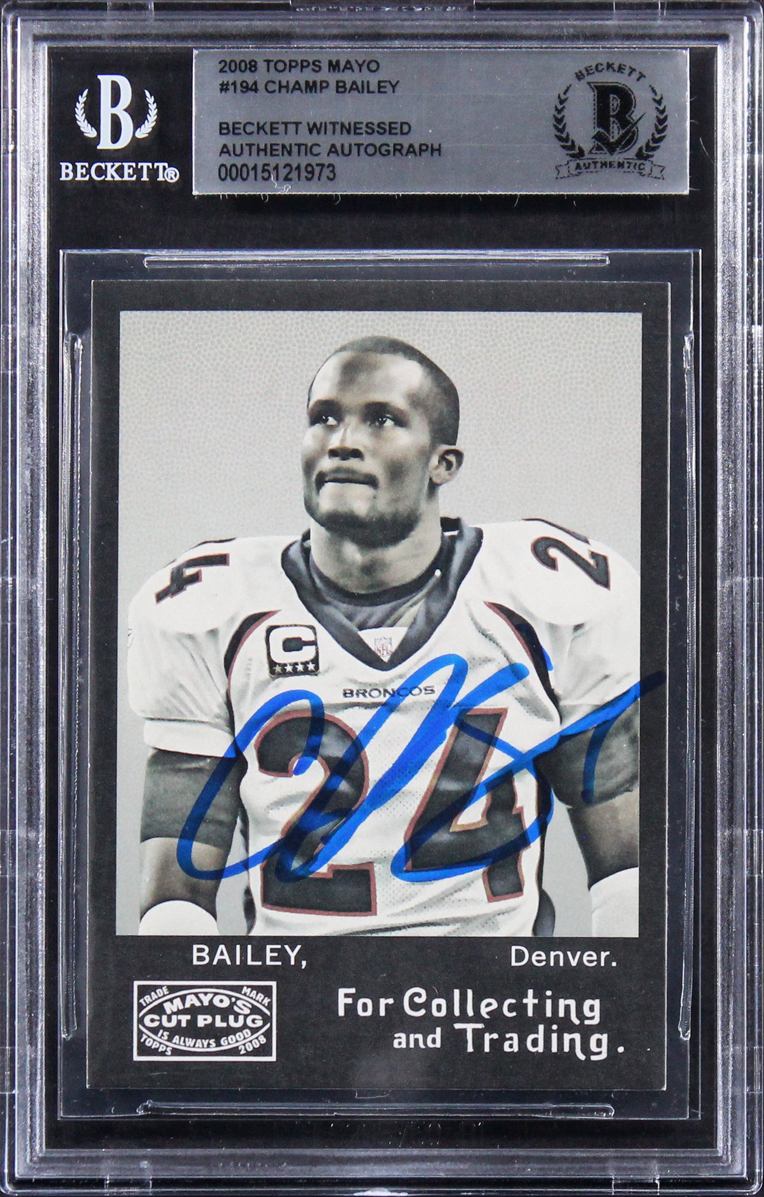 Broncos Champ Bailey Authentic Signed 2008 Topps Mayo #194 Card BAS Slabbed