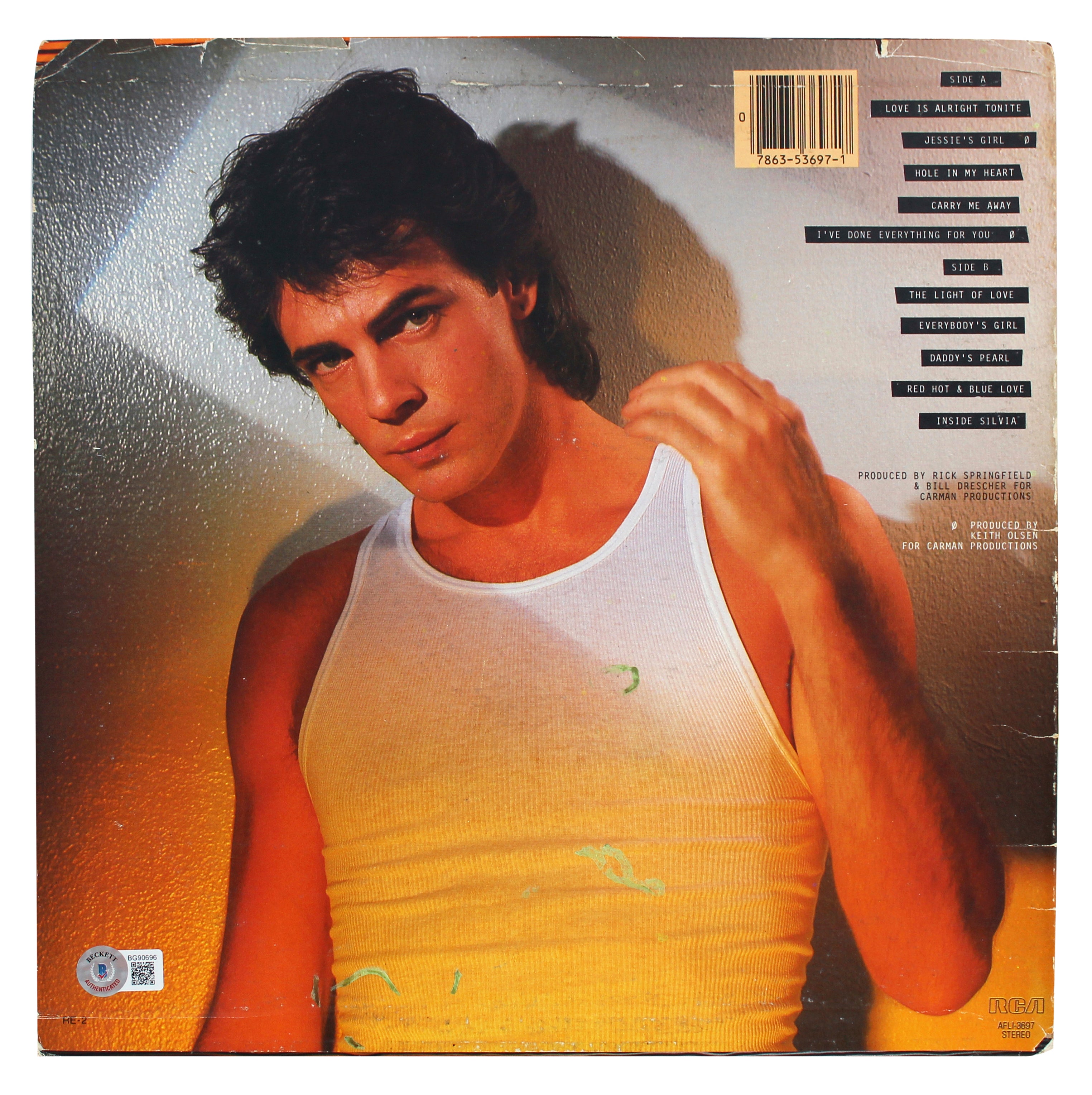 Rick Springfield Authentic Signed Working Class Dog Album Cover BAS #BG90696