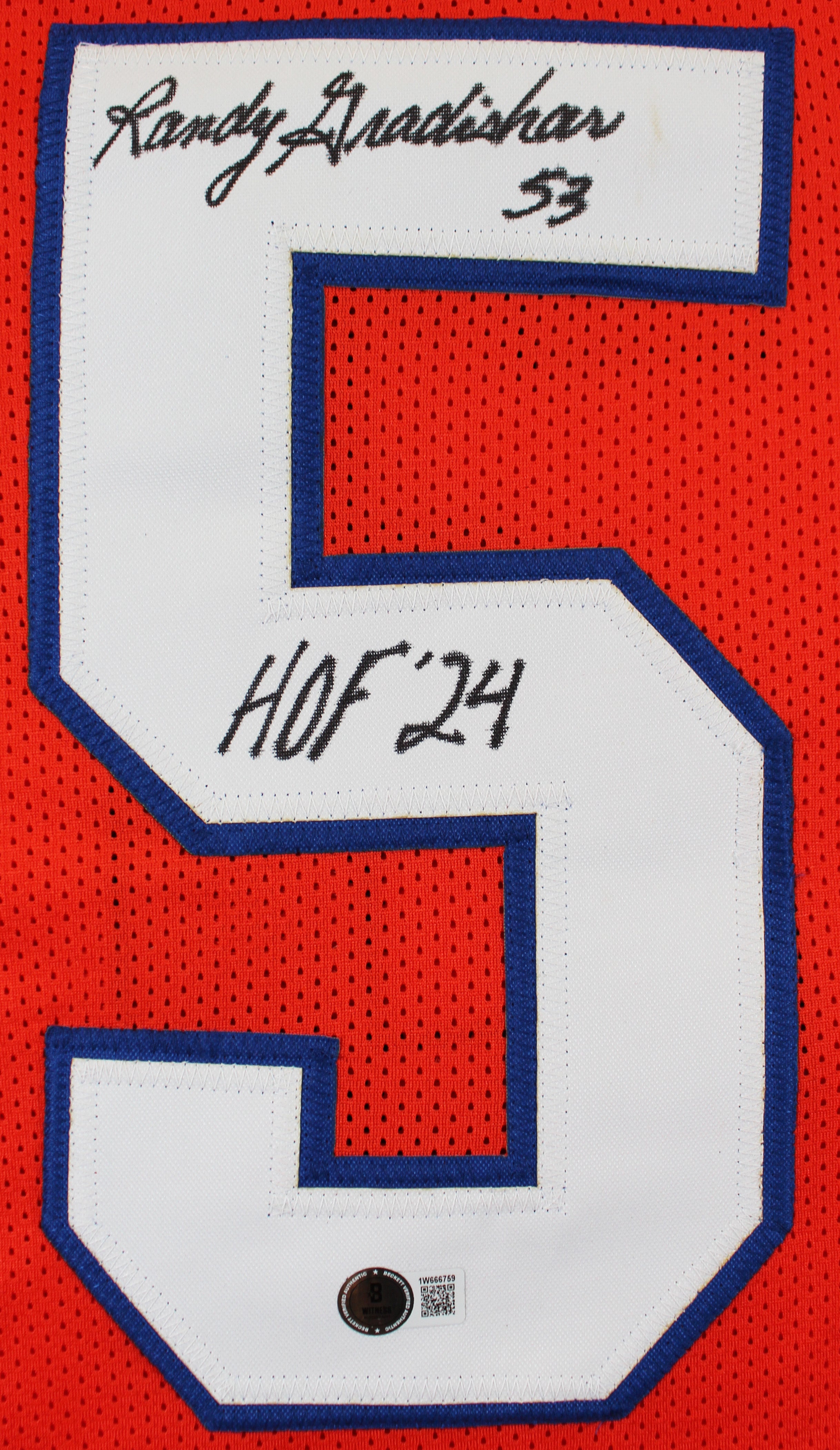 Randy Gradishar "HOF 24" Signed Orange Throwback Pro Style Jersey BAS Witnessed