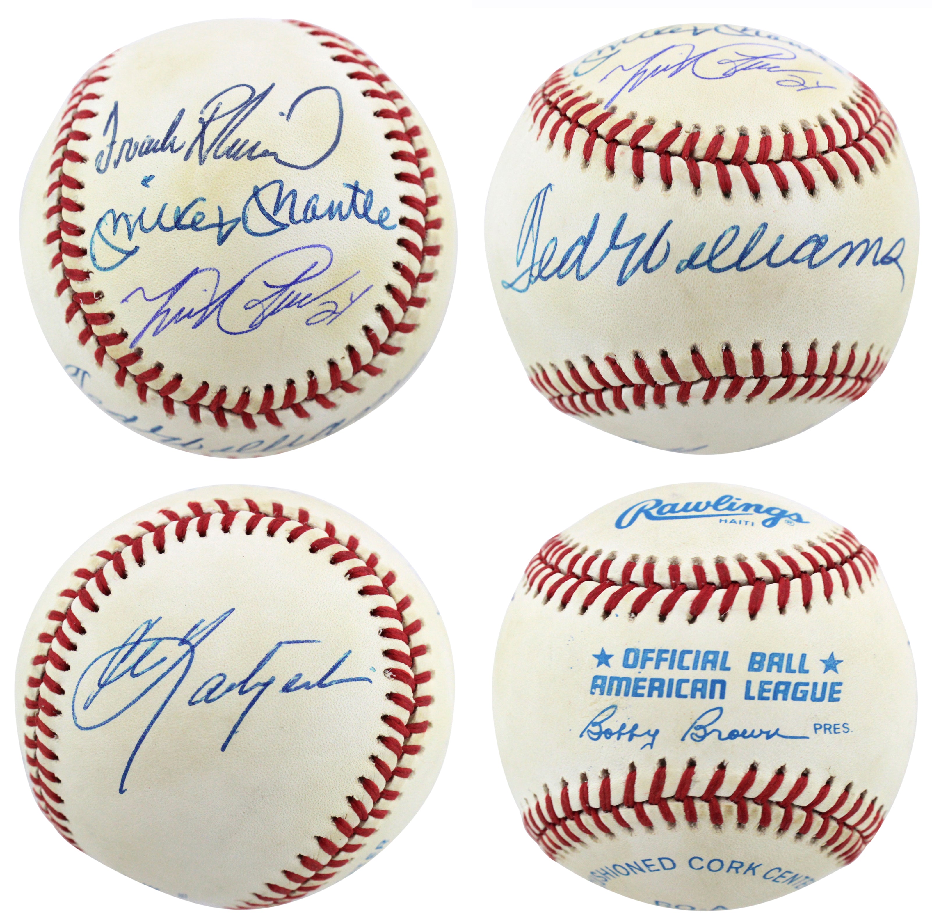 Triple Crown Winners (5) Mantle, Williams +3 Signed Oal Baseball BAS #A57027