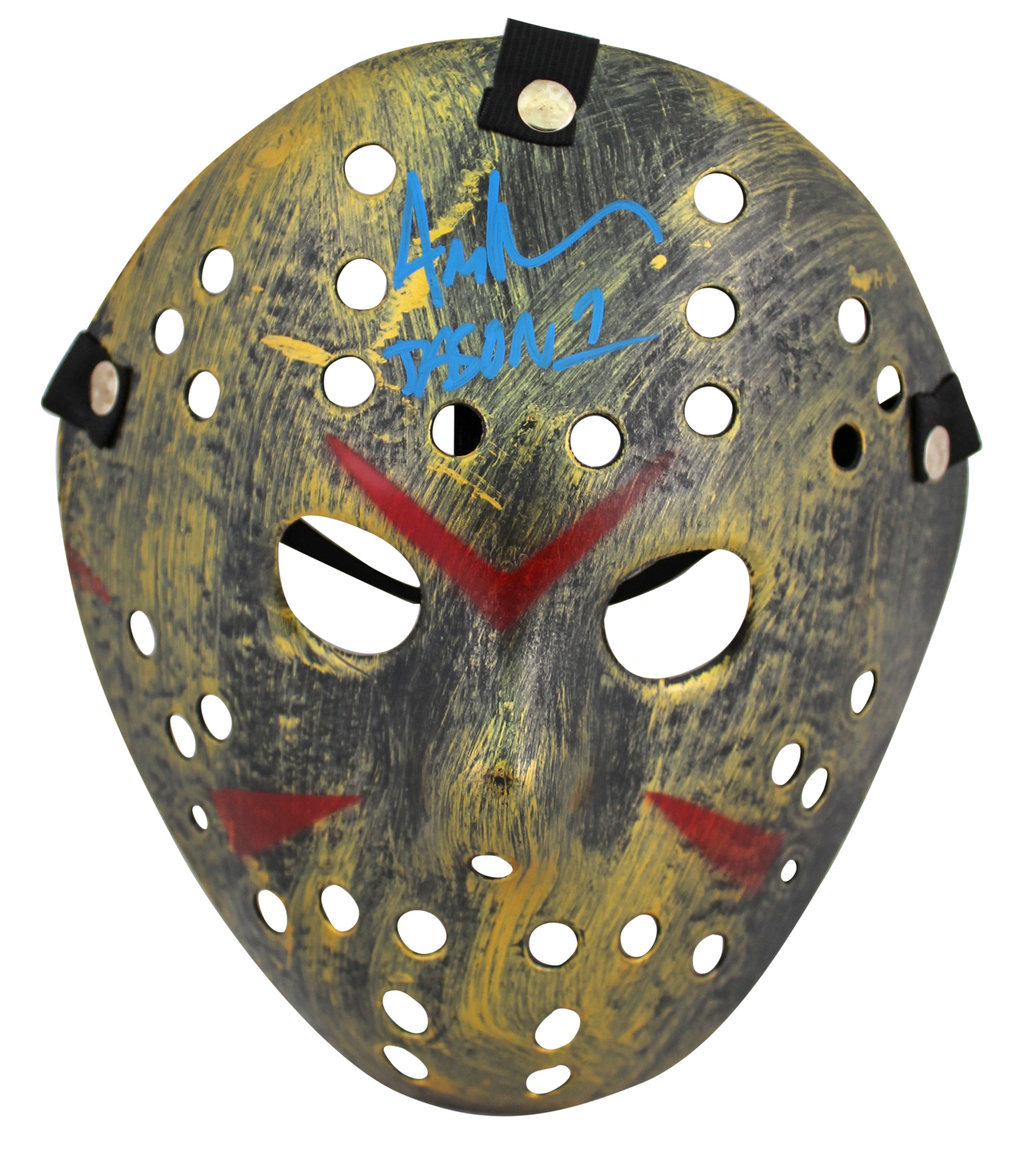 Ari Lehman Friday The 13th "Jason 1" Signed Gold Jason Mask w/ Blue Sig BAS Wit