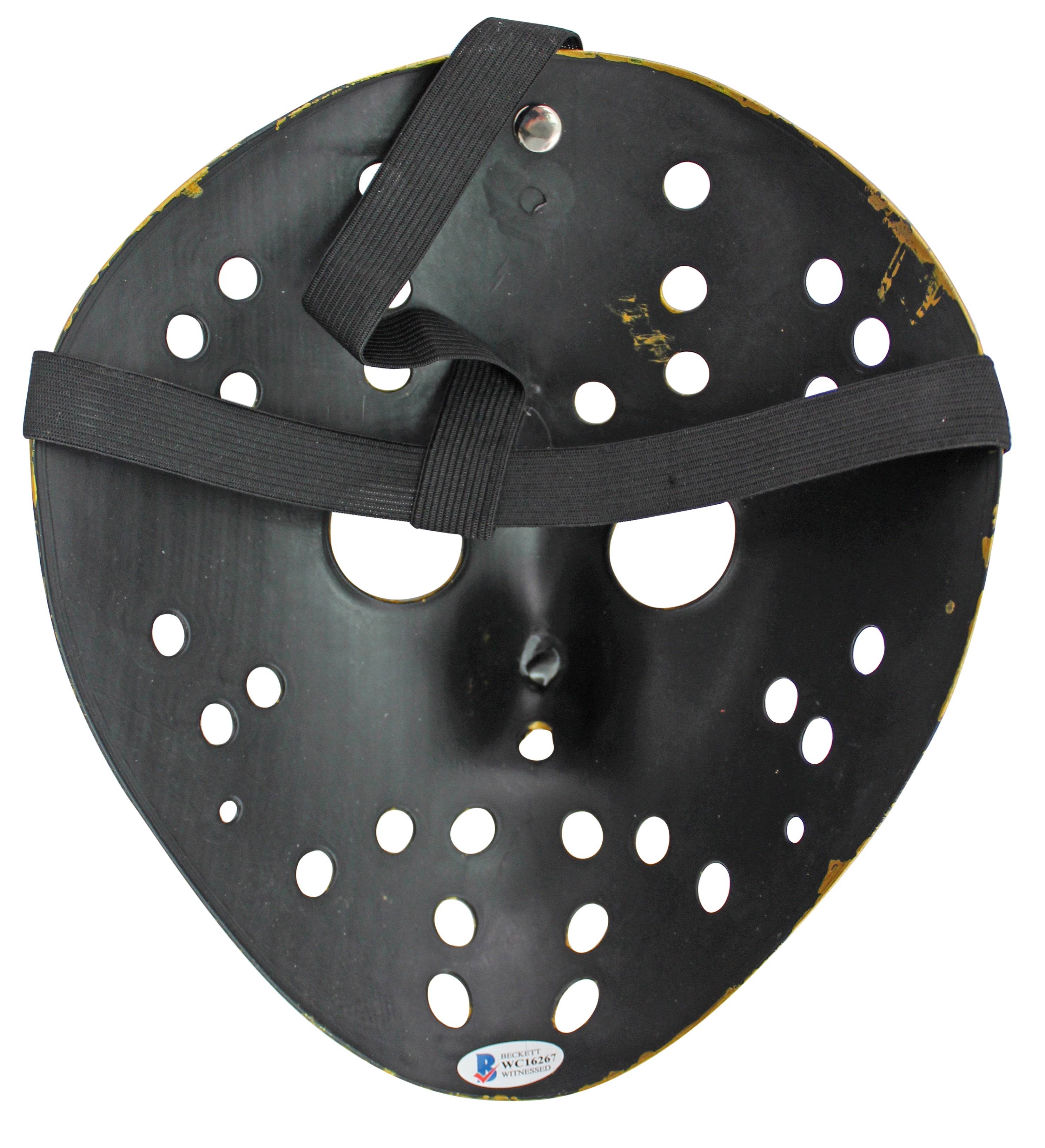 Ari Lehman "Jason > Freddy" Signed Gold Jason Mask w/ Blue Sig BAS Witnessed