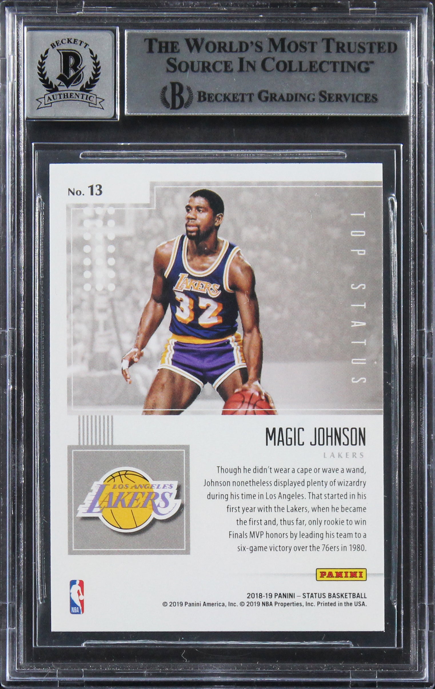 Magic Johnson Signed 2018 Panini Top Status Aqua #13 Card Auto 10! BAS Slabbed