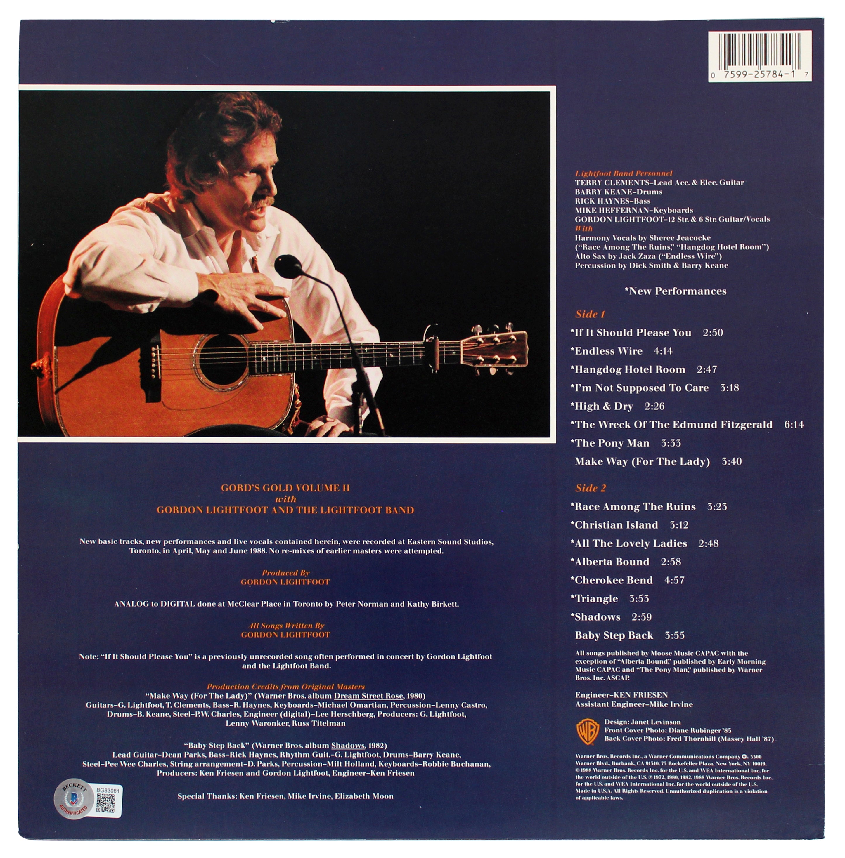 Gordon Lightfoot Authentic Signed Gord's Gold Volume II Album Cover BAS #BG83081