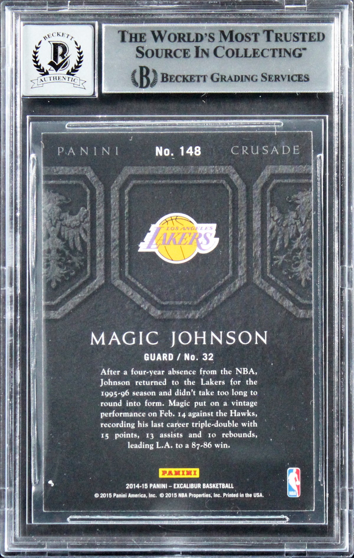 Magic Johnson Signed 2014 Panini Excalibur CC #148 Card Auto 10! BAS Slabbed