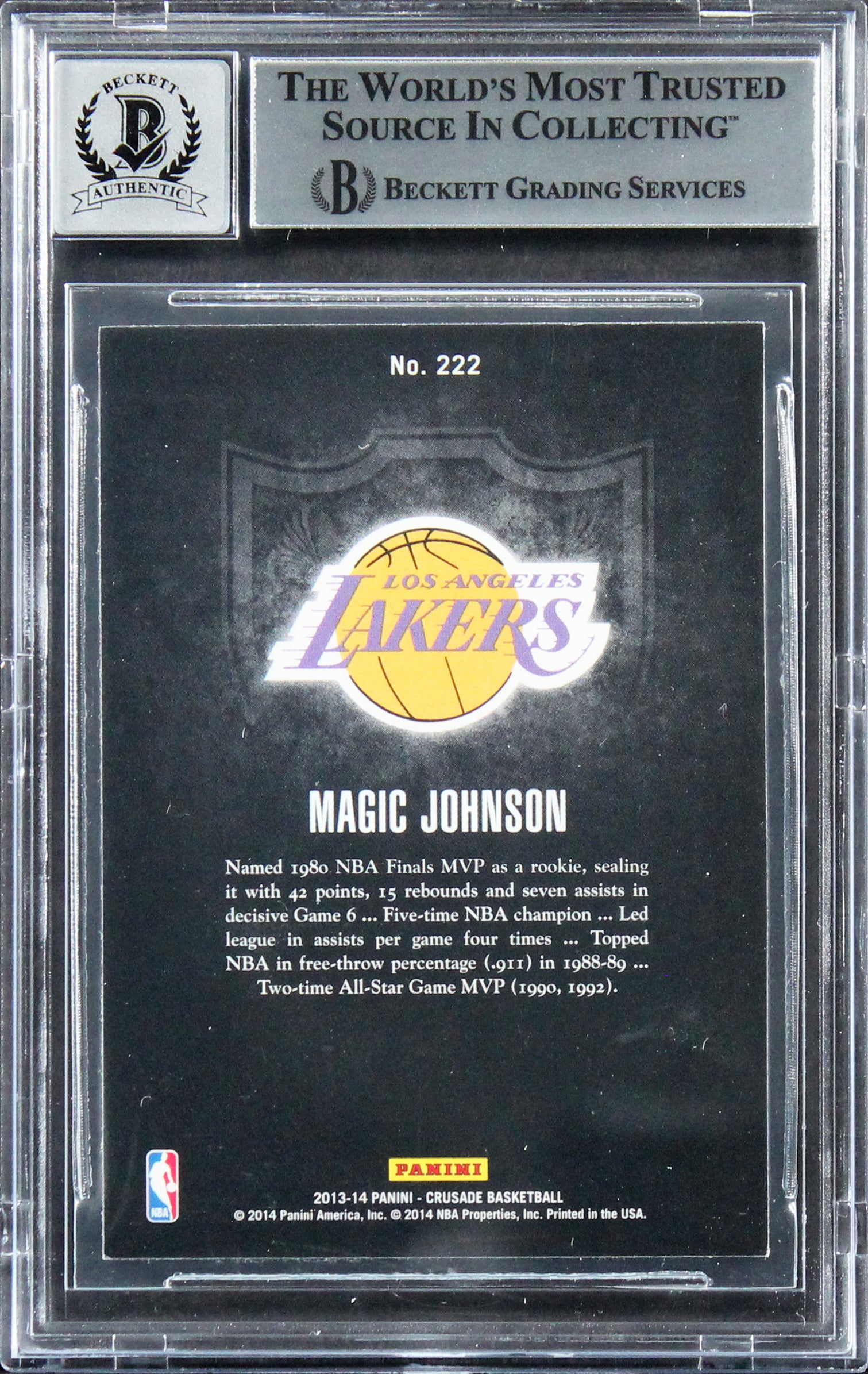 Magic Johnson Signed 2013 Panini Crusade Insert Blue #222 Card Auto 10! BAS Slab