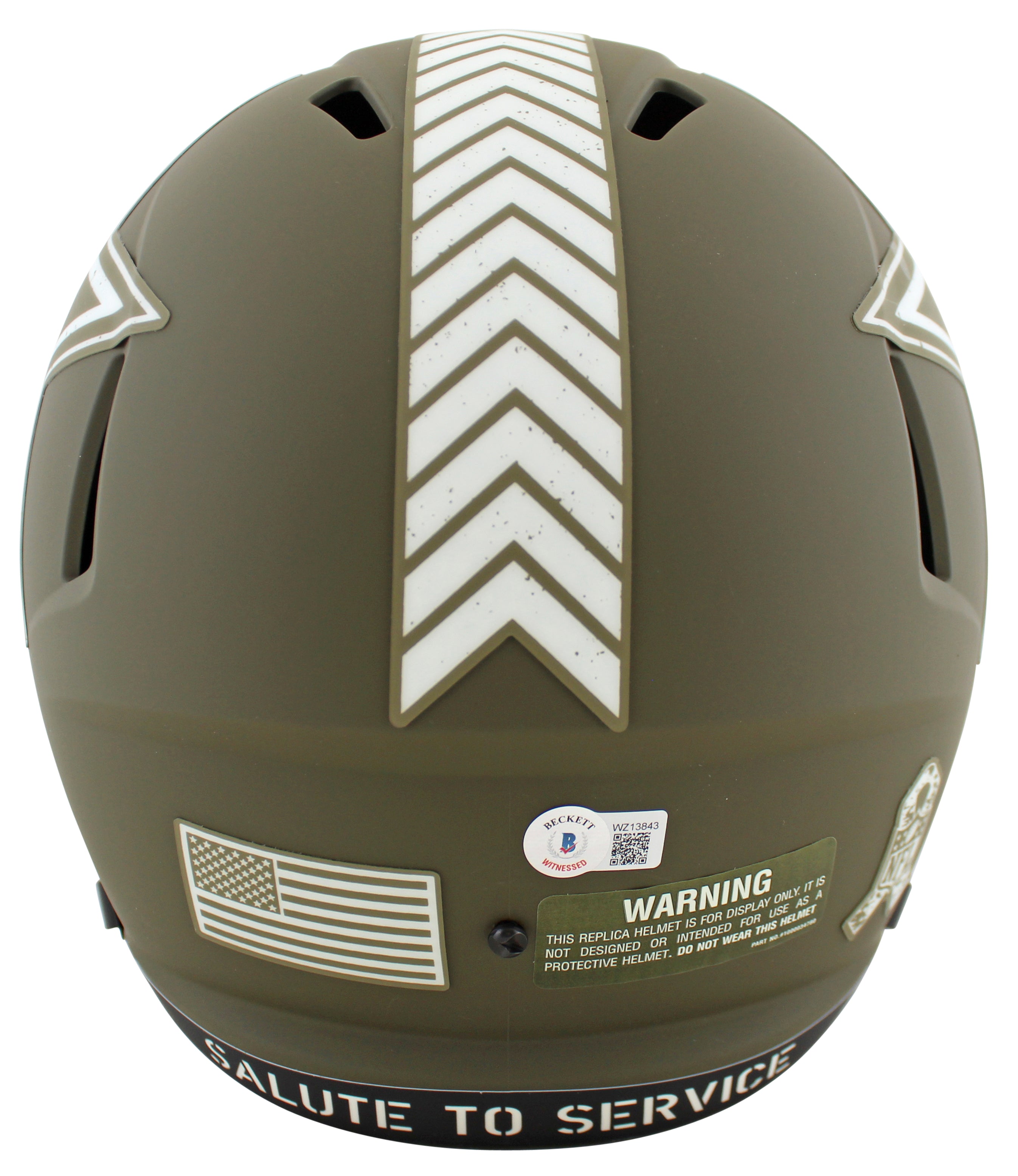 Cowboys Dak Prescott Signed Salute To Service Full Size Speed Rep Helmet BAS Wit
