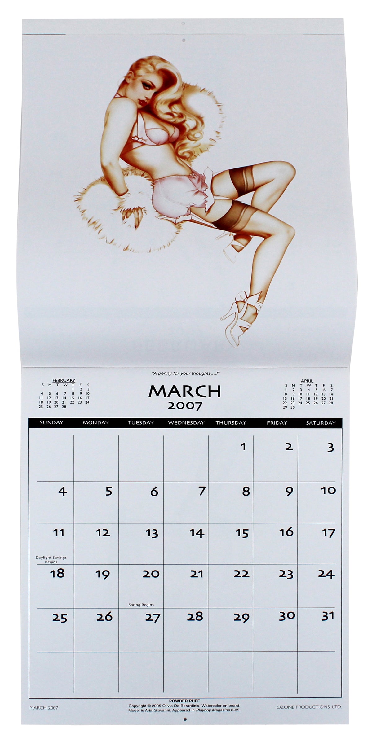 Olivia De Berardinis Authentic Signed 2007 Playboy Art Calendar BAS #BA74074