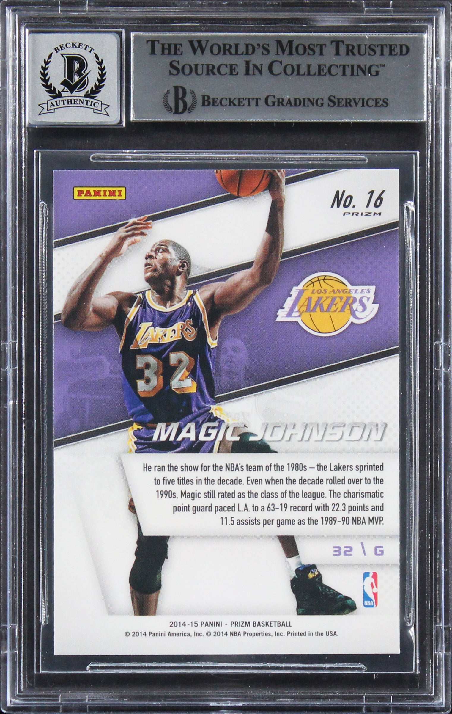 Lakers Magic Johnson Signed 2014 Panini Prizm Rep #16 Card Auto 10! BAS Slabbed