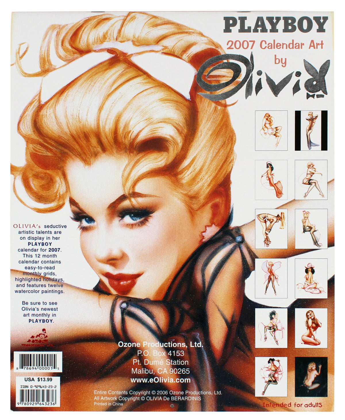 Olivia De Berardinis Authentic Signed 2007 Playboy Art Calendar BAS #BA74074