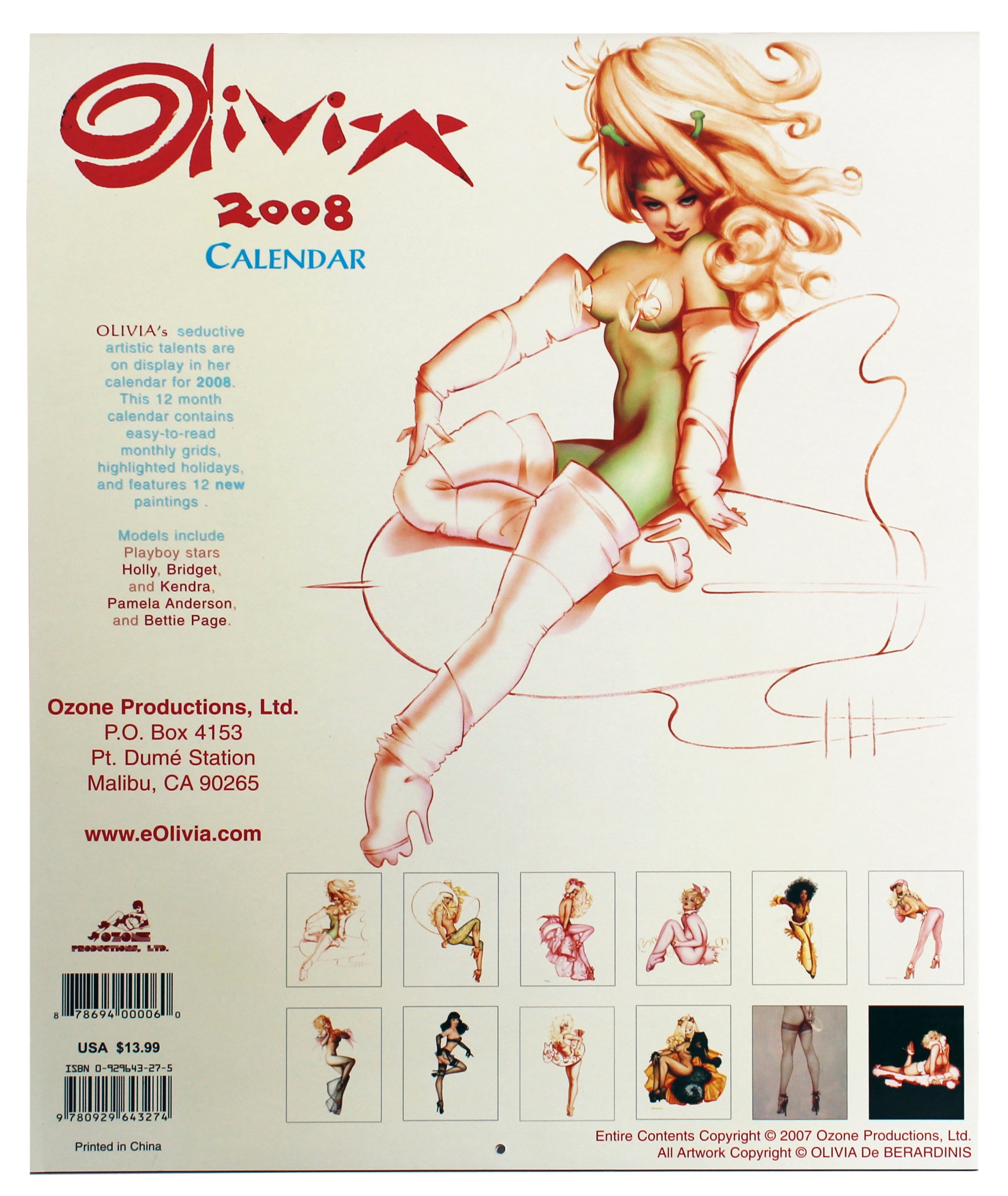 Olivia De Berardinis Authentic Signed 2008 Playboy Art Calendar BAS #BA74073