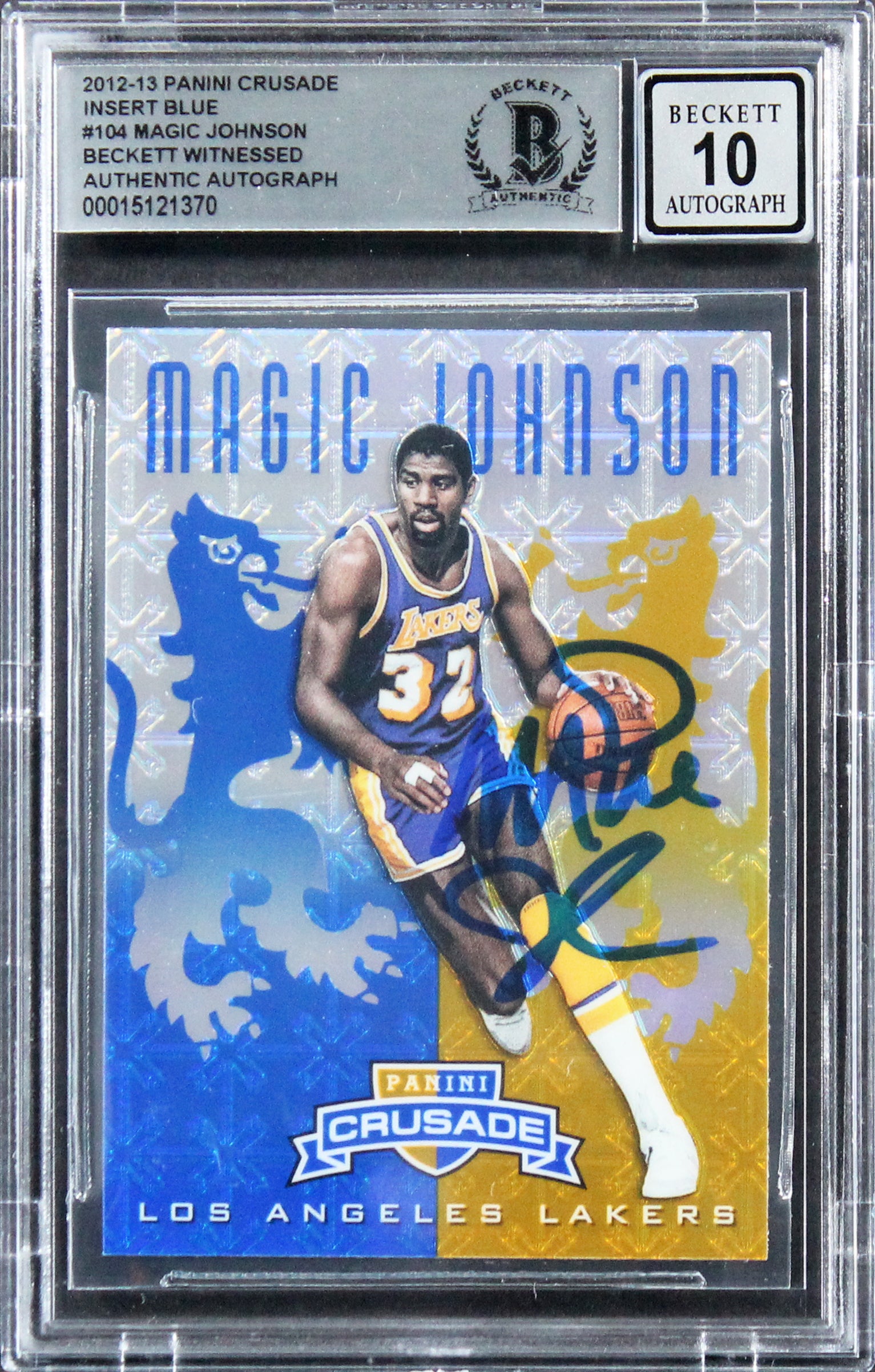 Lakers Magic Johnson Signed 2012 Panini Crusade Blue #104 Card Auto 10! BAS Slab