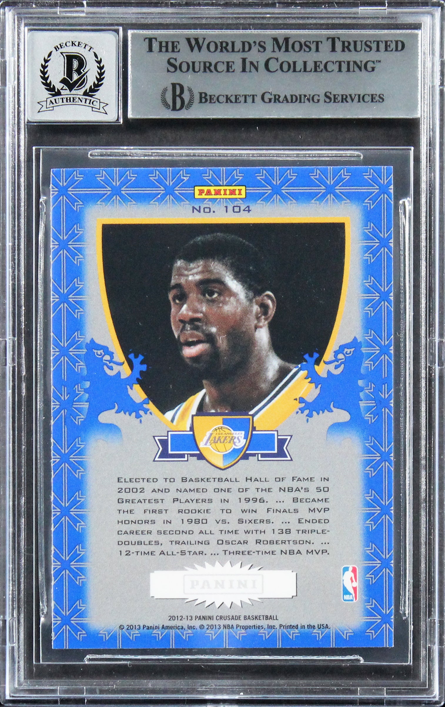 Lakers Magic Johnson Signed 2012 Panini Crusade Blue #104 Card Auto 10! BAS Slab