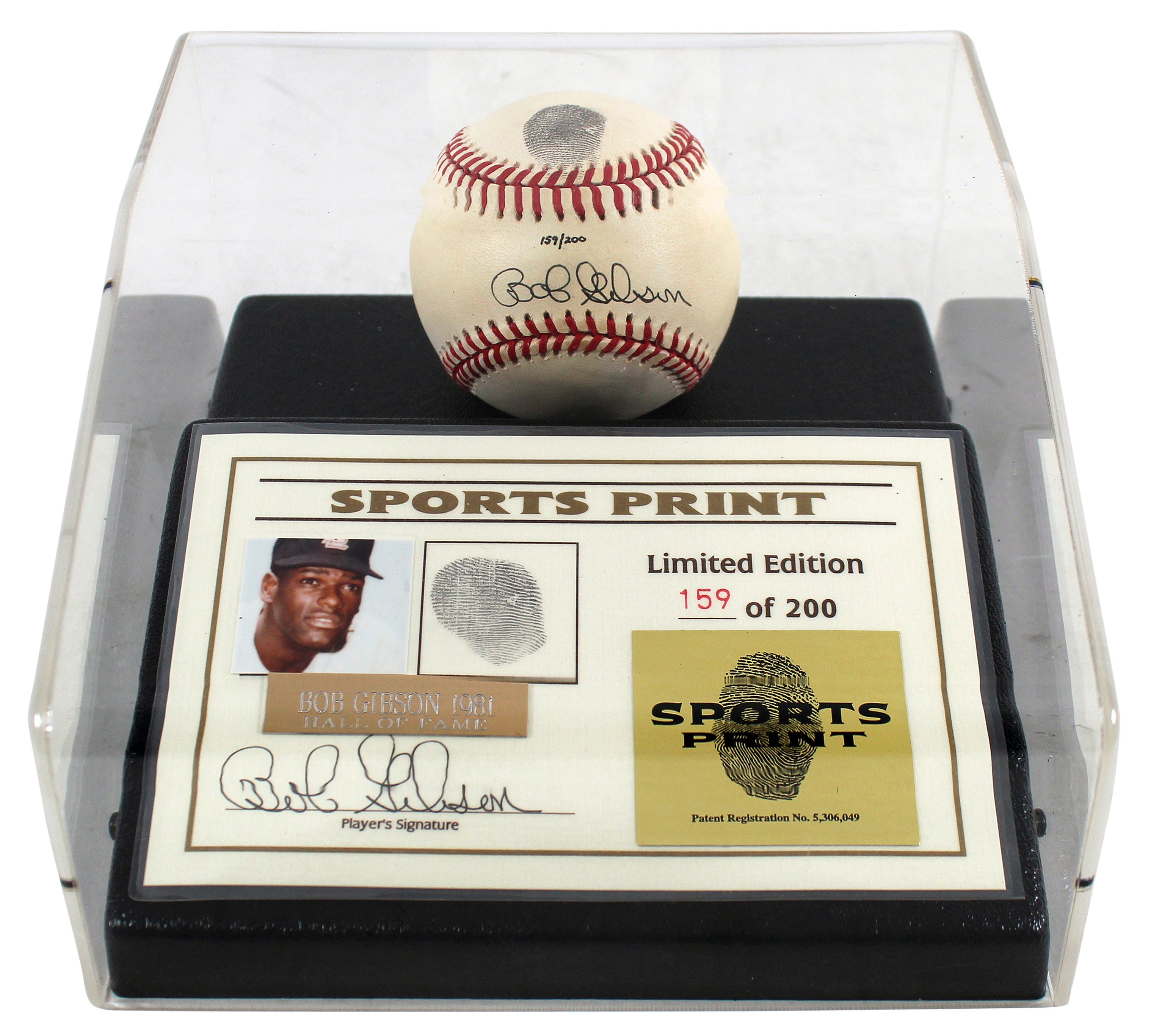 Cardinals Bob Gibson Signed Thumbprint Baseball LE #'d/200 w/ Display Case BAS HOLIDAY DOORBUSTER