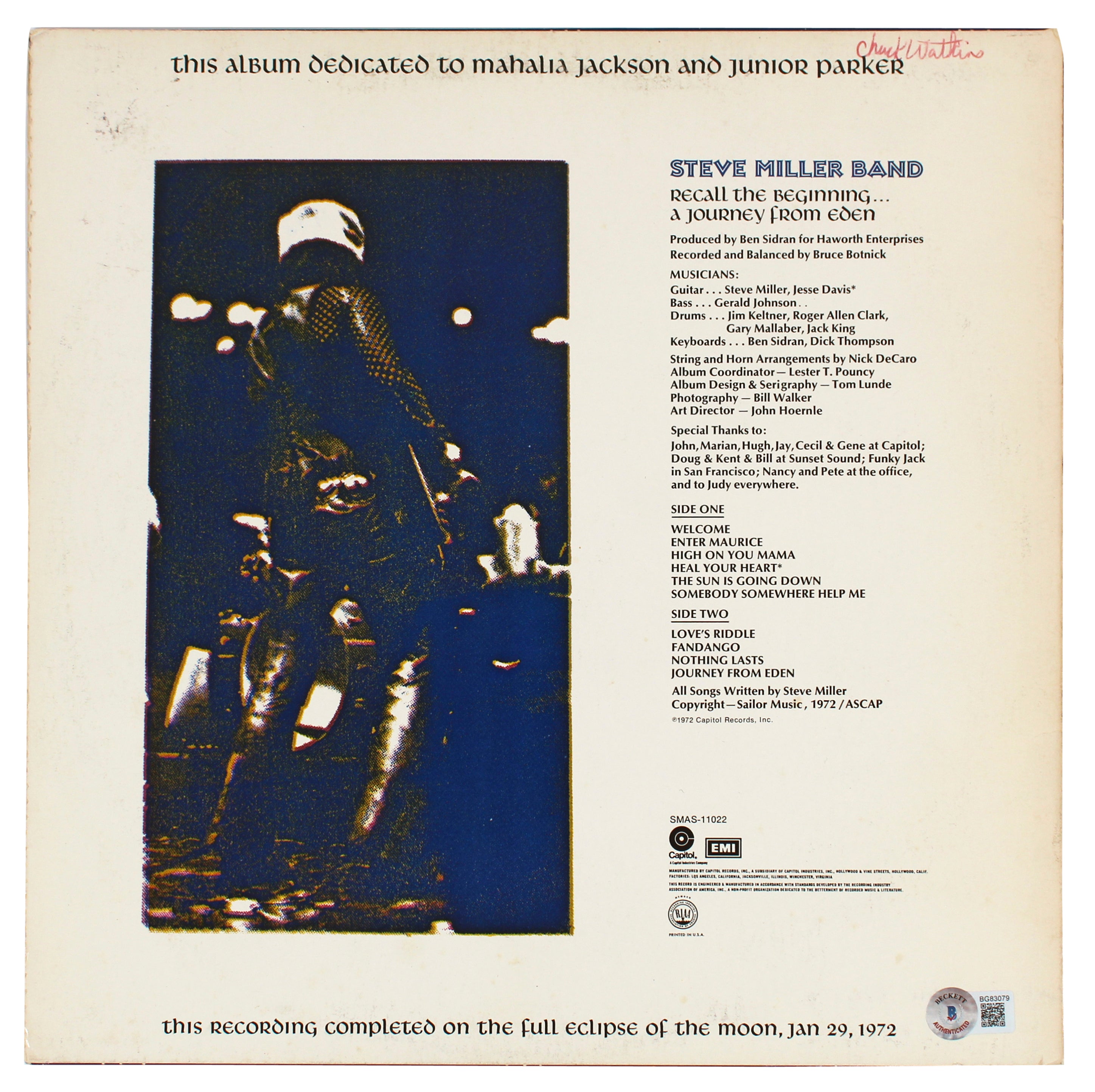 Steve Miller Signed Recall the Beginning from Eden Album Cover BAS #BG83079