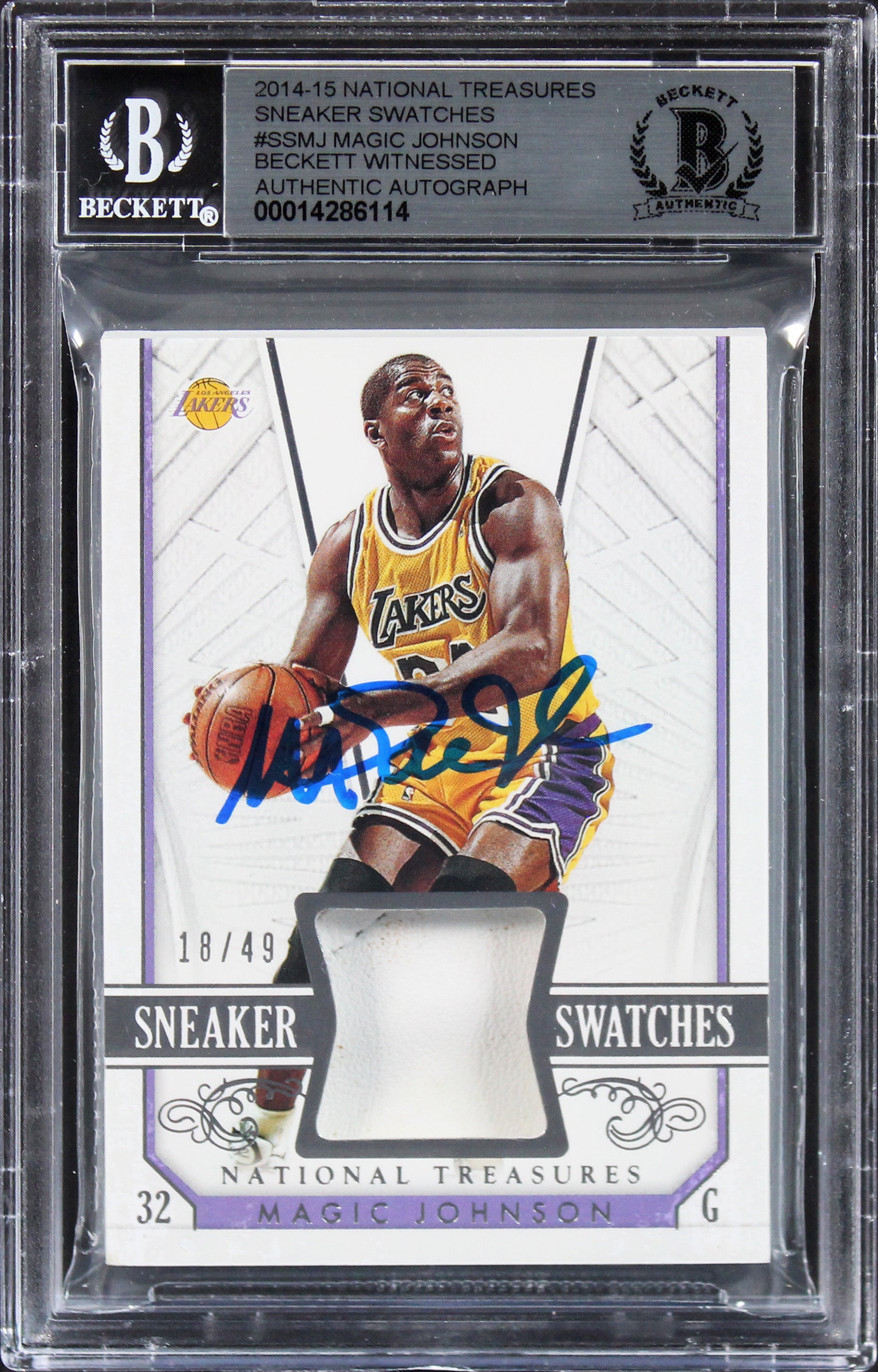 Magic Johnson Signed 2014 National Treasures Sneaker #SSMJ Card Auto 10 BAS Slab