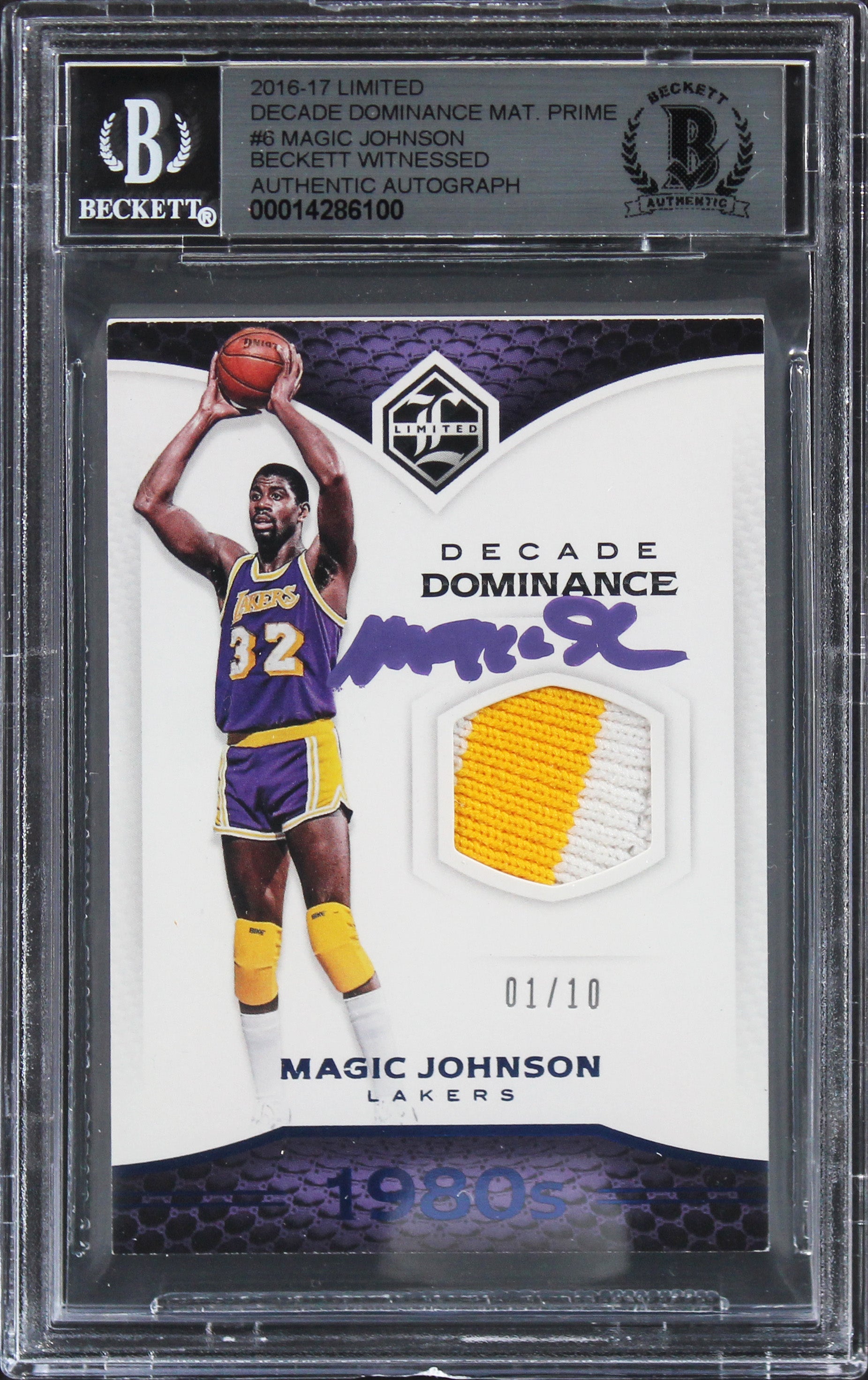 Magic Johnson Signed 2016 Limited Decade Dom #6 #1/10 Card Auto 10! BAS Slabbed