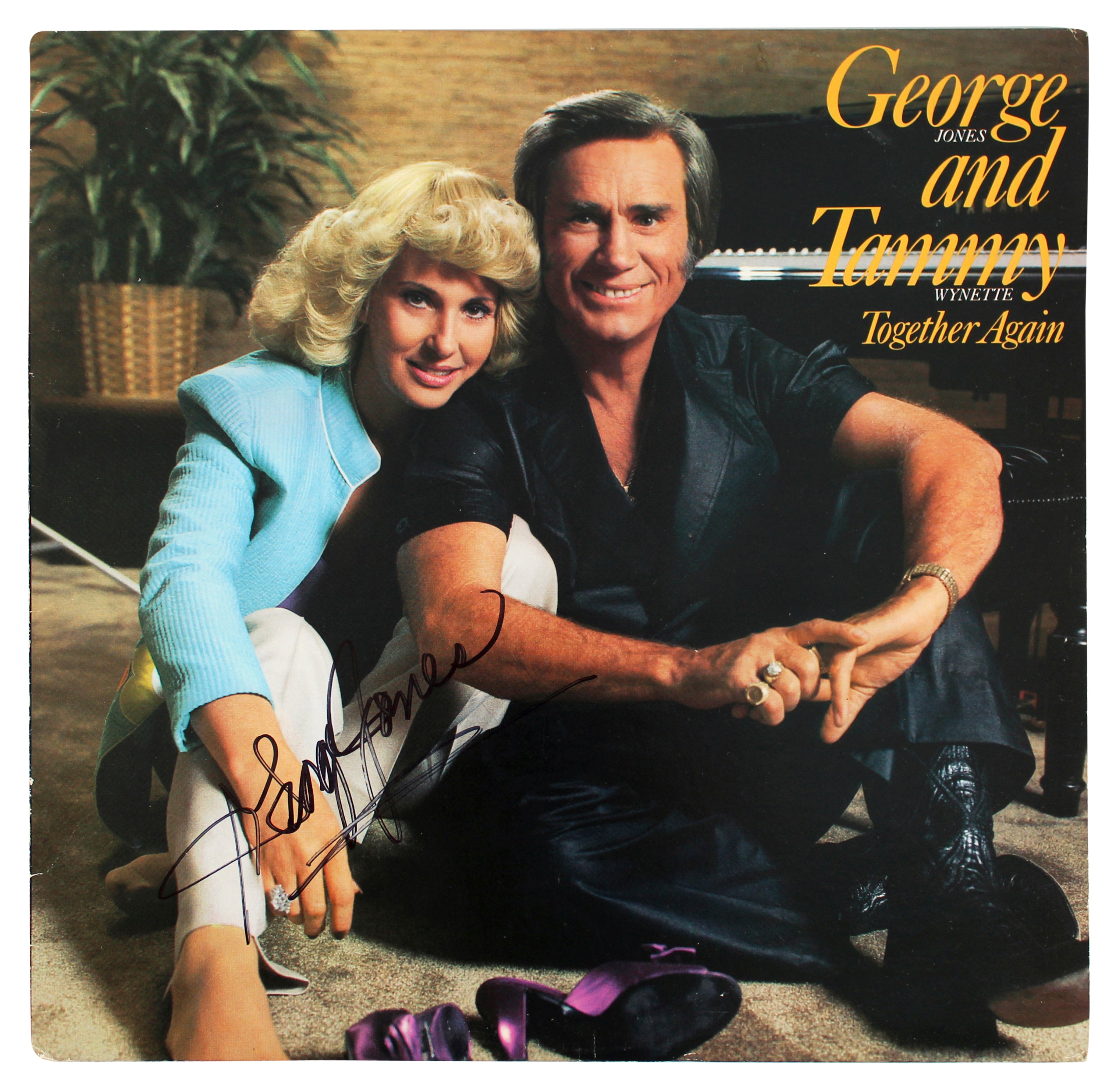 George Jones Authentic Signed Together Again Album Cover BAS #BG83076