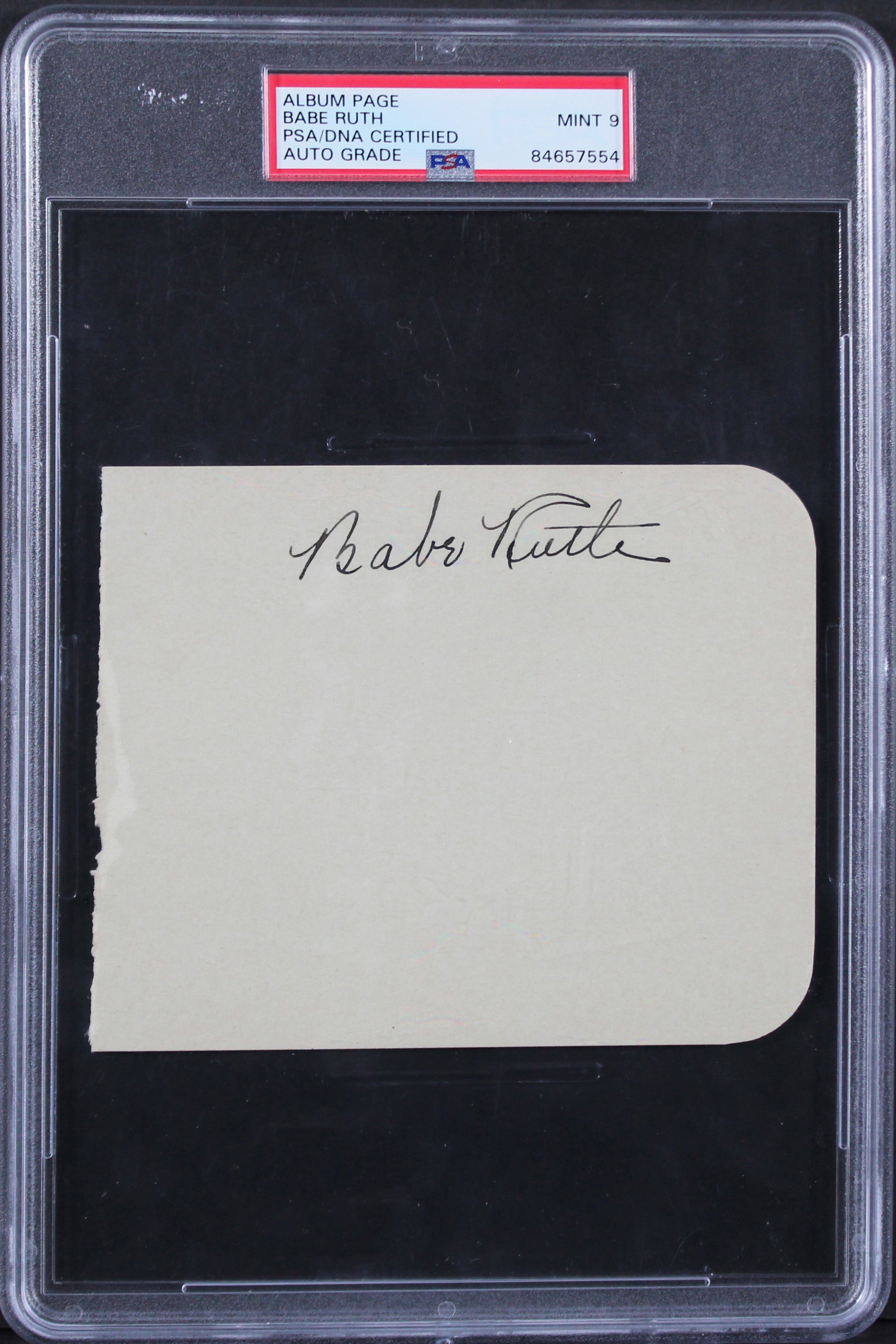 Yankees Babe Ruth Authentic Signed 4x5 Album Page Auto Graded Mint 9! PSA/DNA Slabbed