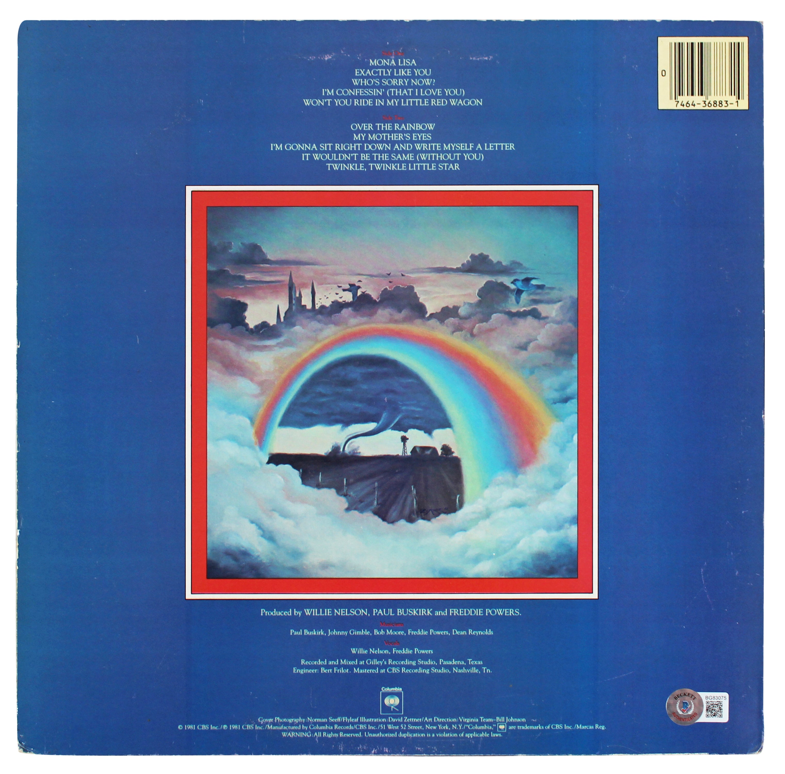 Willie Nelson Signed Somewhere Over The Rainbow Album Cover BAS #BG83075
