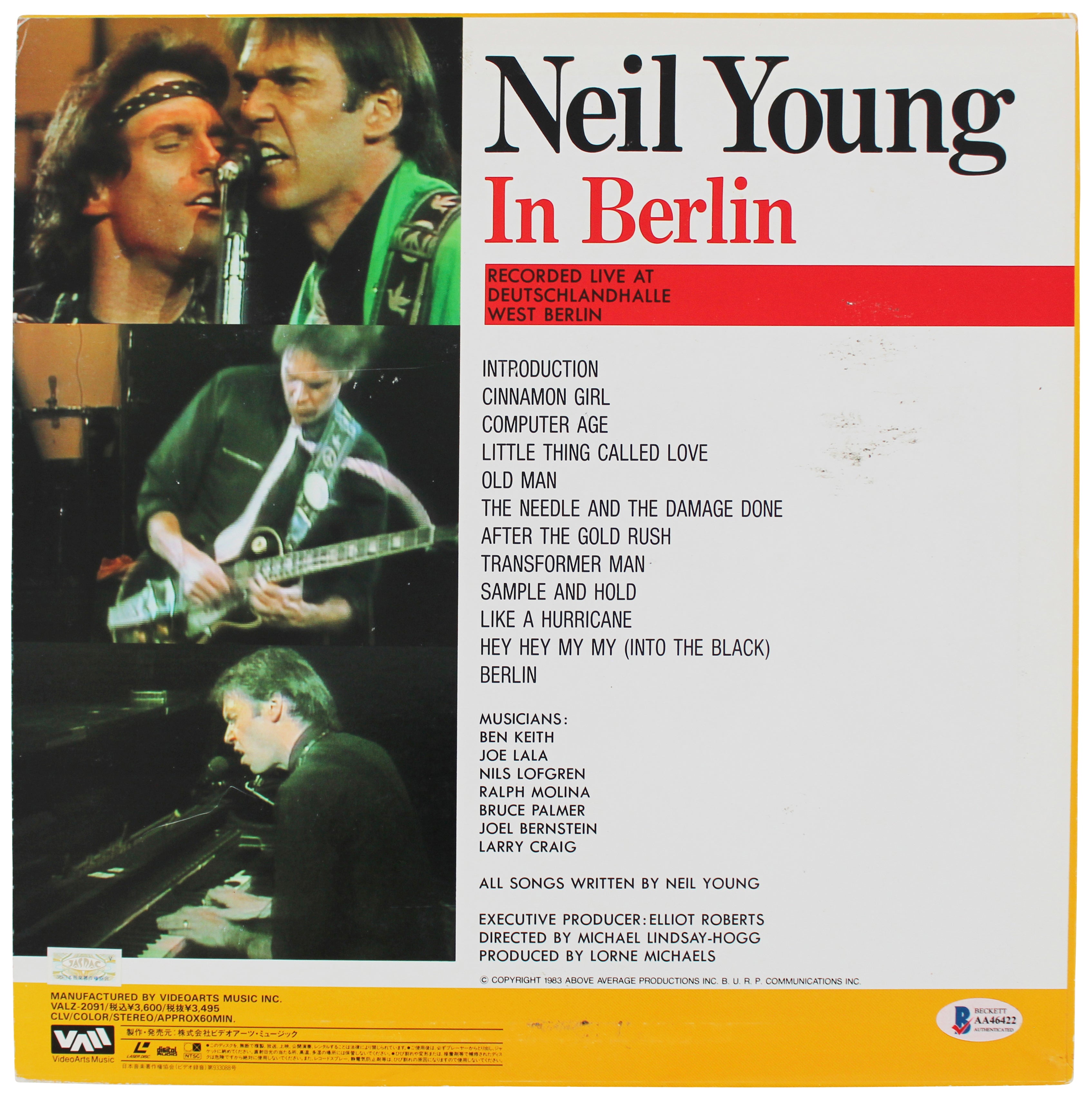 Neil Young Authentic Signed In Berlin Laserdisc Cover W/o Disk BAS #AA46422