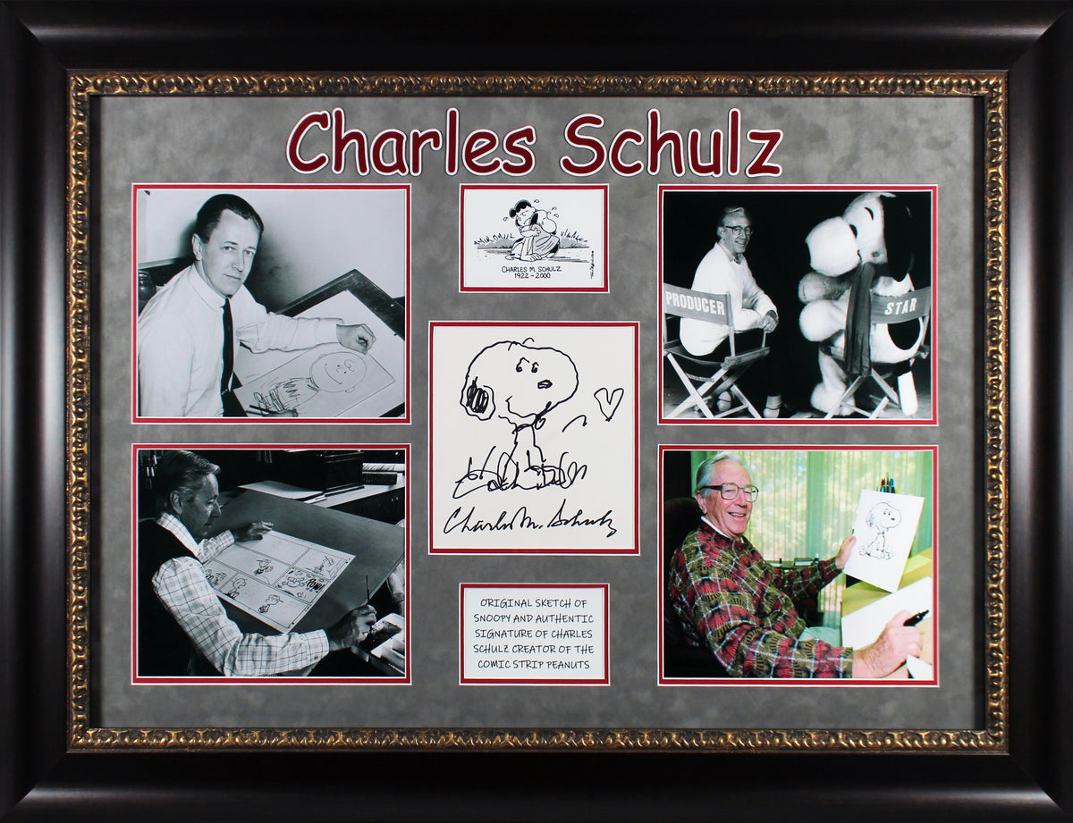Charles Schulz Peanuts Signed & Framed Snoopy Sketch Auto Grade 10! BAS #AB76435