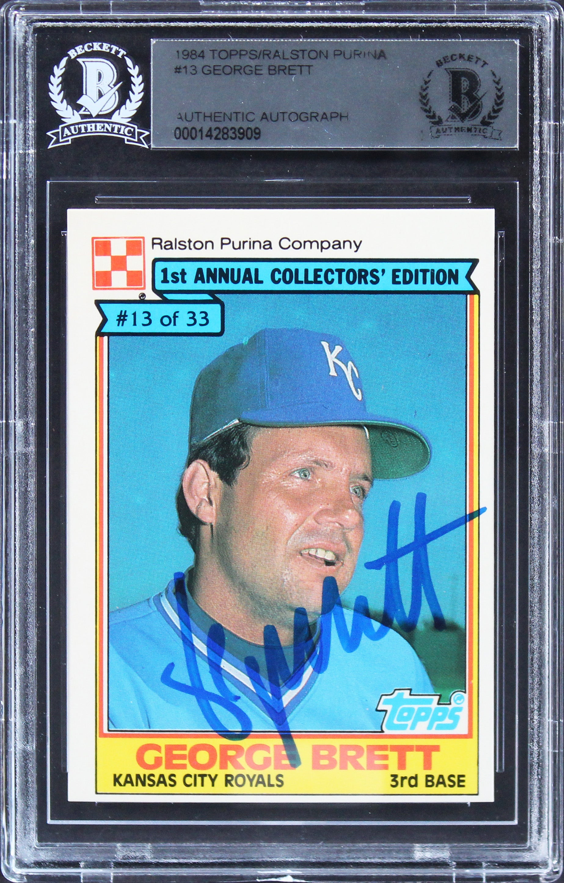 Royals George Brett Authentic Signed 1984 Topps/Ralston Purina #13 Card BAS Slab