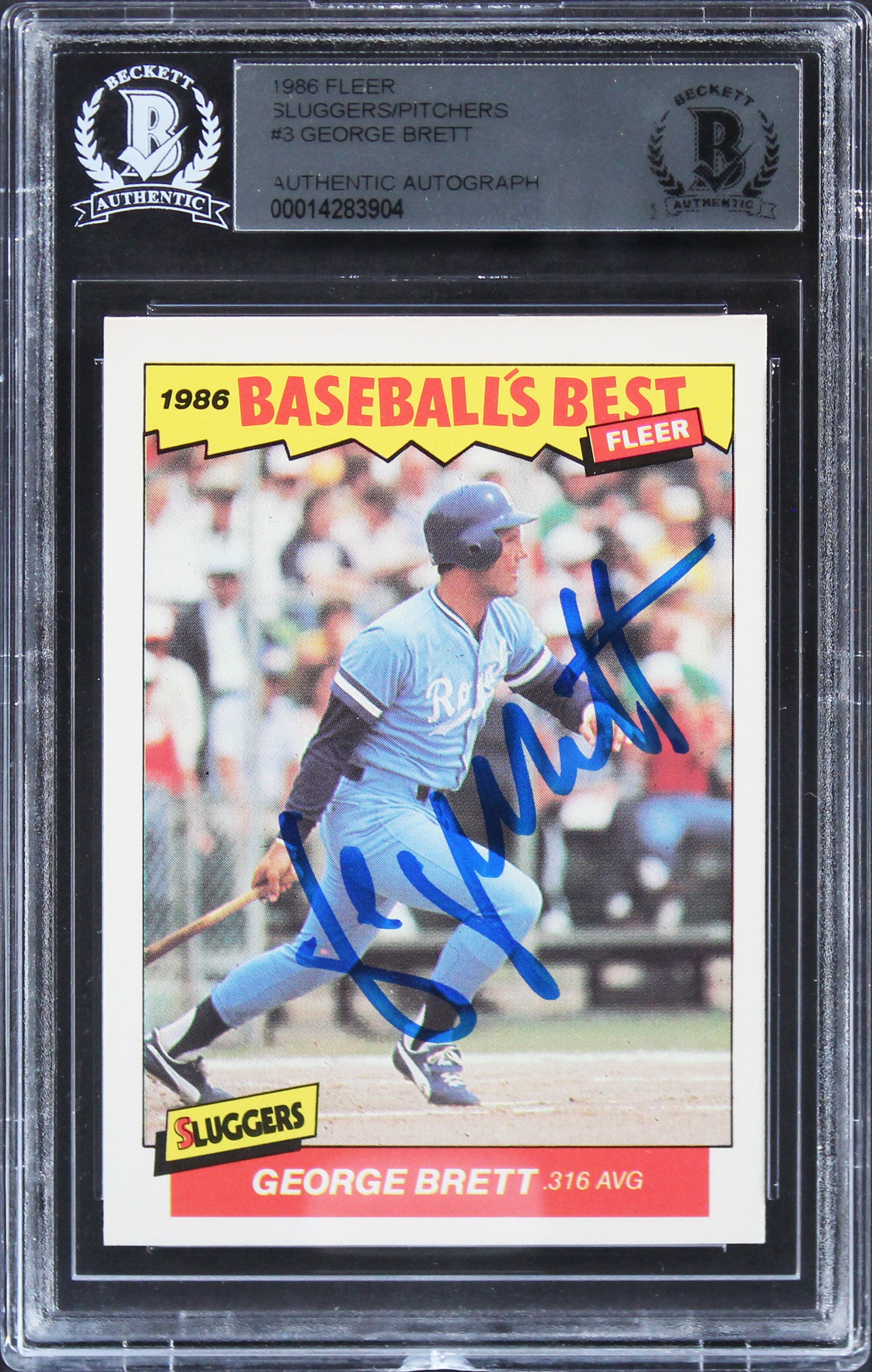 Royals George Brett Signed 1986 Fleer Sluggers/Pitchers #3 Card BAS Slabbed
