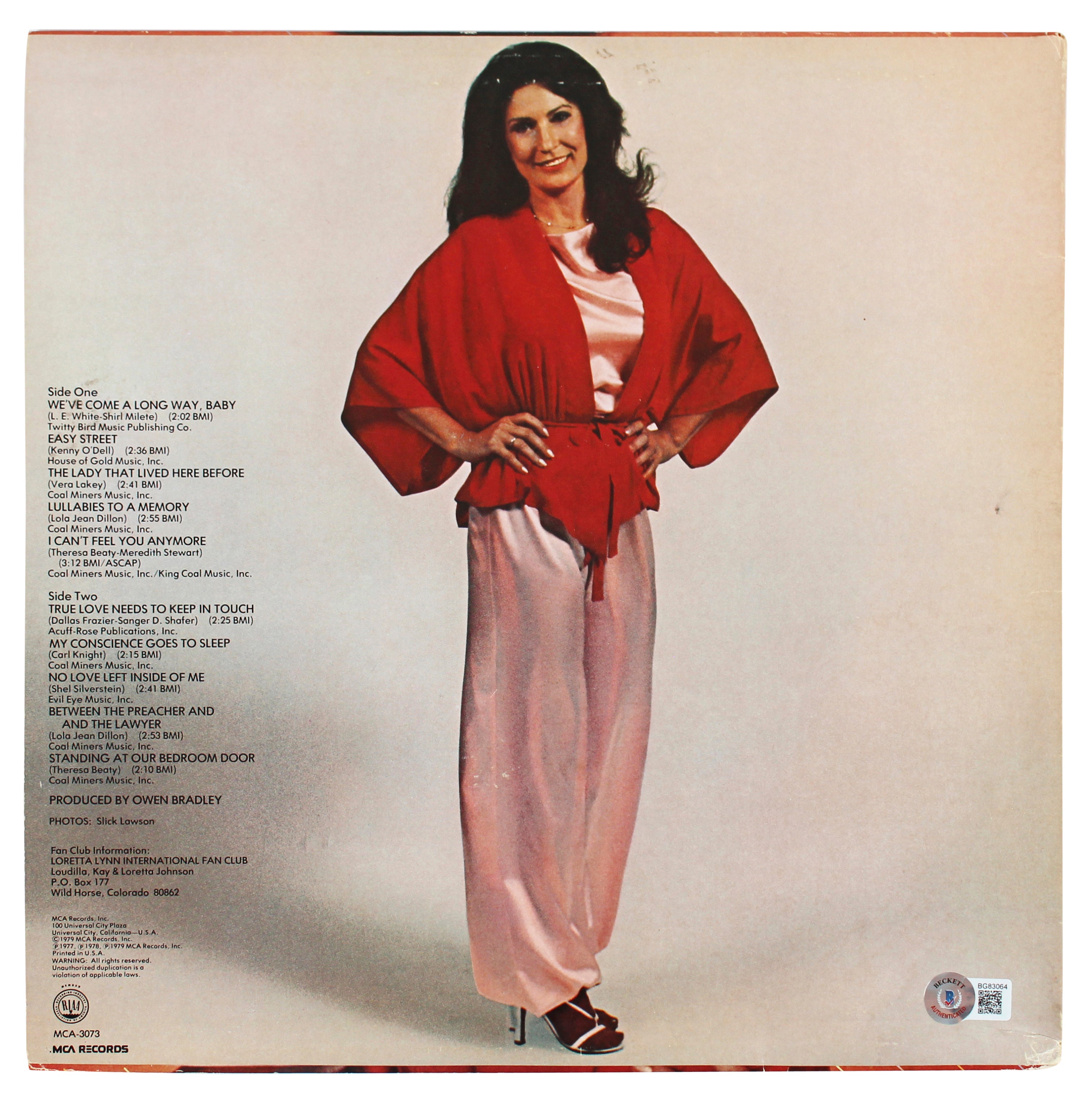 Loretta Lynn Authentic Signed We've Come a Long Way Baby Album Cover BAS BG83064