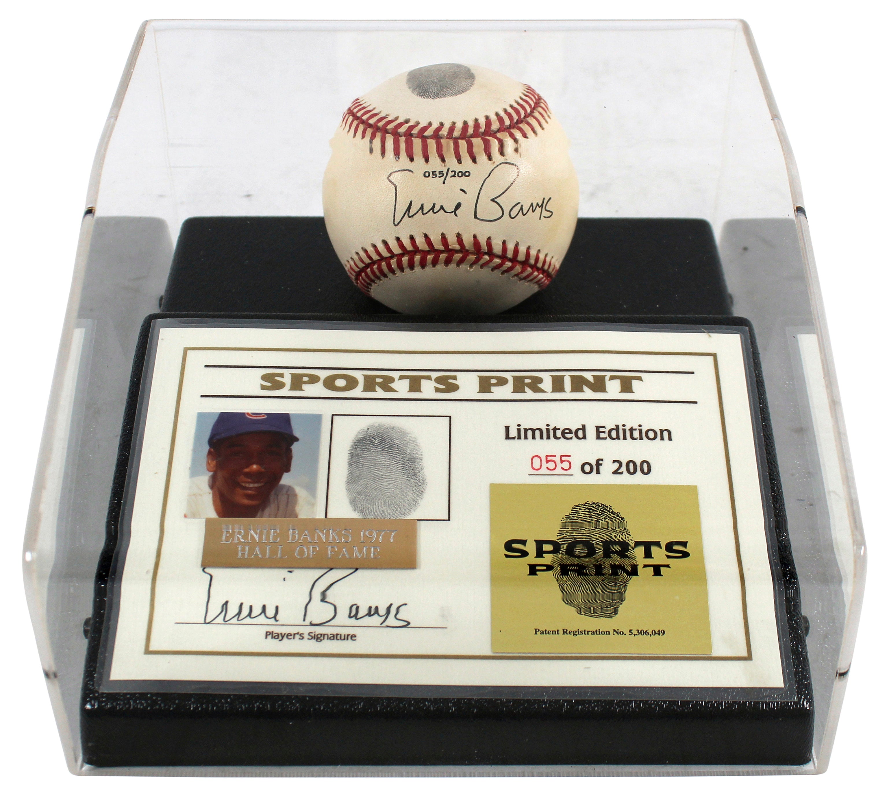 Cubs Ernie Banks Signed Thumbprint Baseball LE #'d/200 w/ Display Case BAS HOLIDAY DOORBUSTER