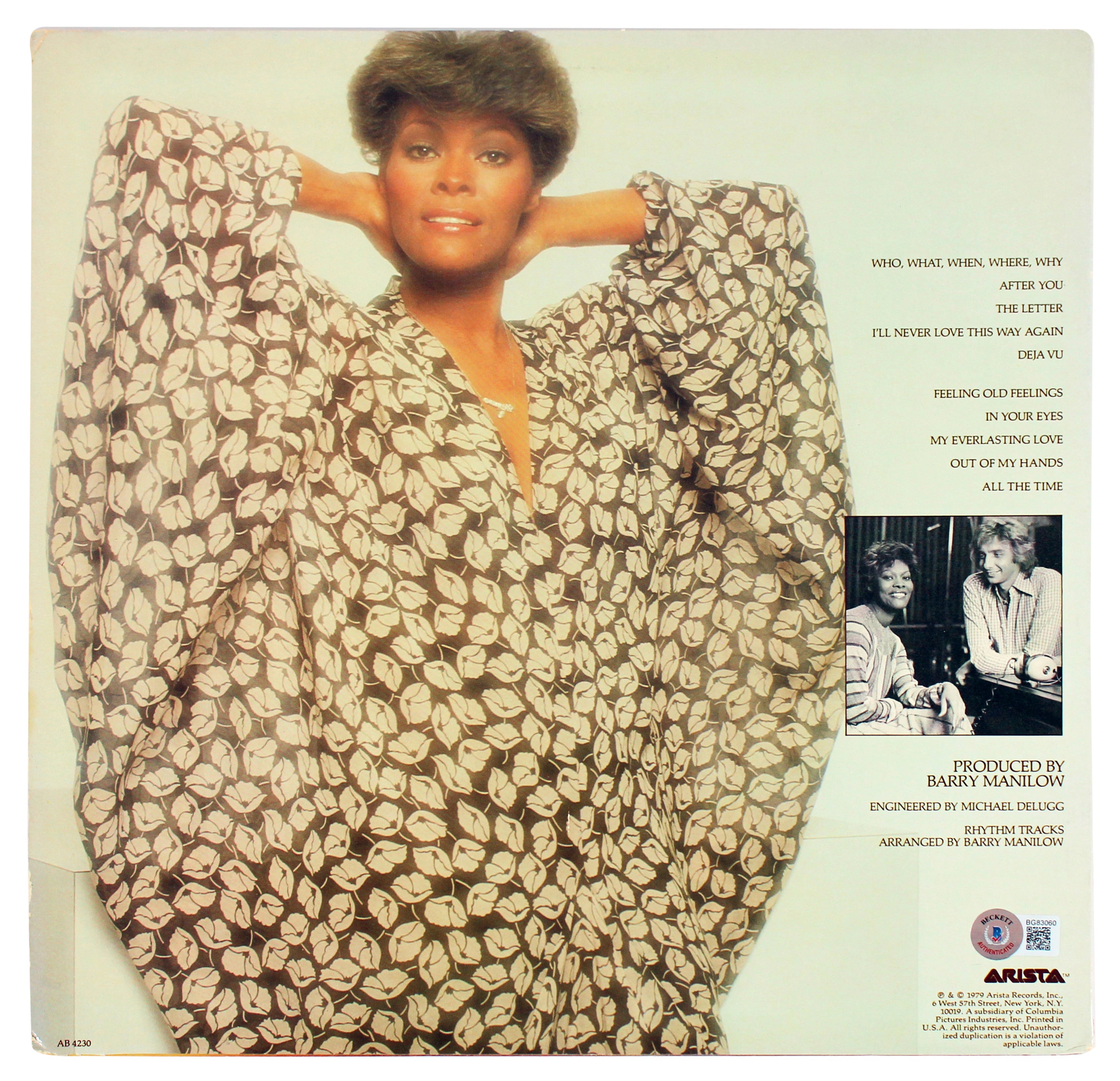 Dionne Warwick Authentic Signed Self Titled Album Cover Autographed BAS #BG83060