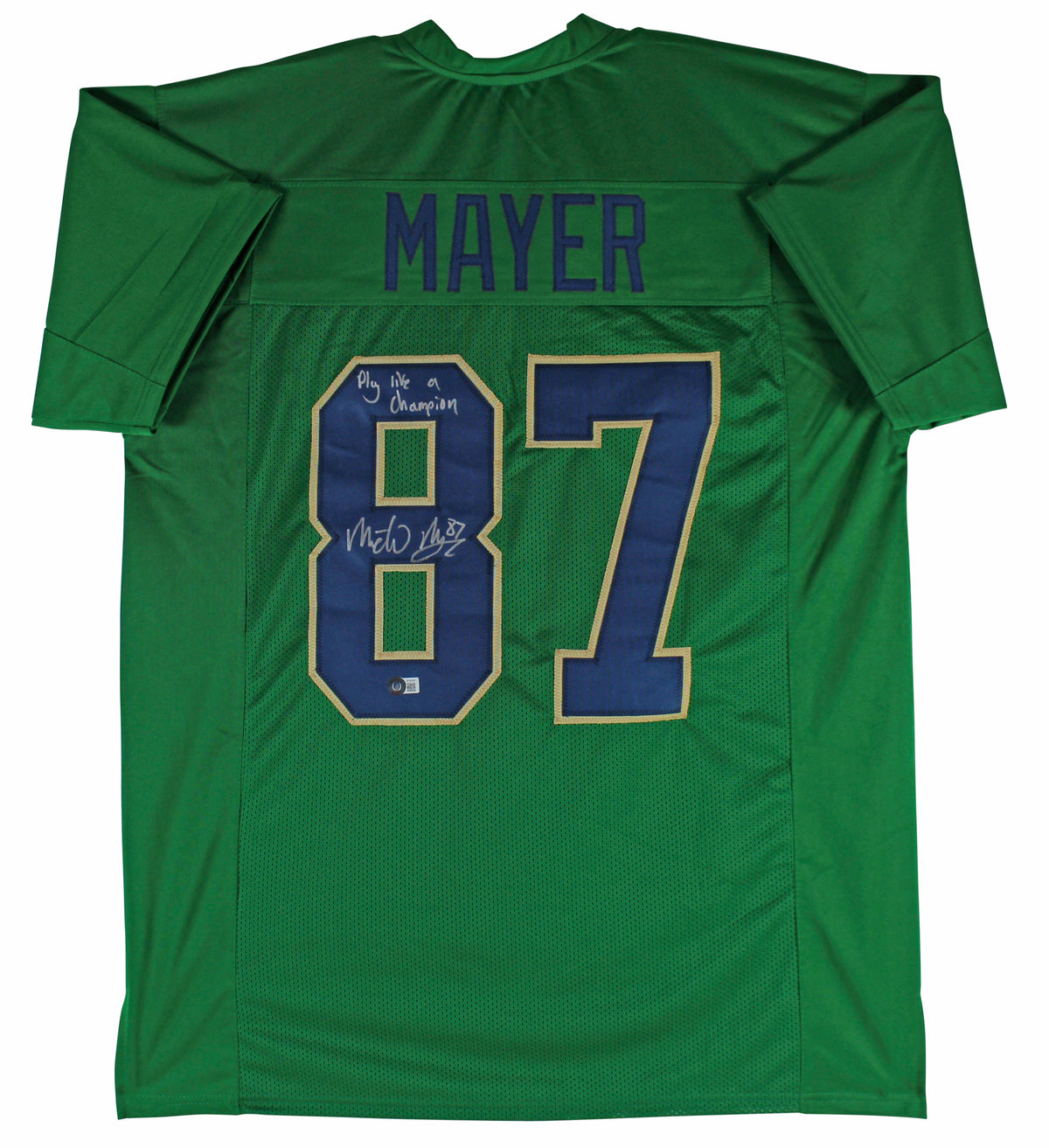 Notre Dame Michael Mayer "PLAC" Signed Green Pro Style Jersey BAS Witnessed