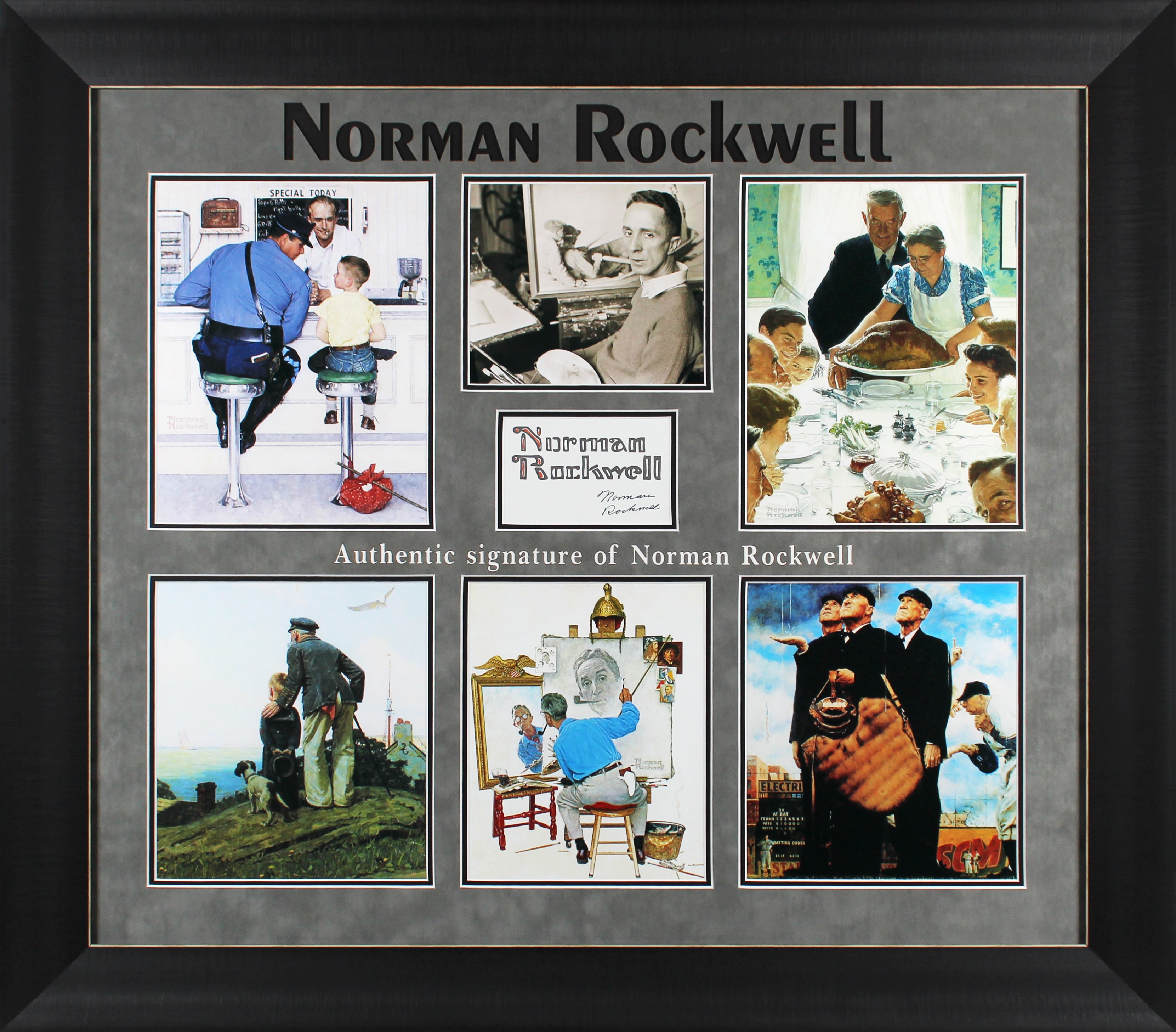 Norman Rockwell Authentic Signed & Framed 3.5x5.5 Cut Signature BAS #AB76459