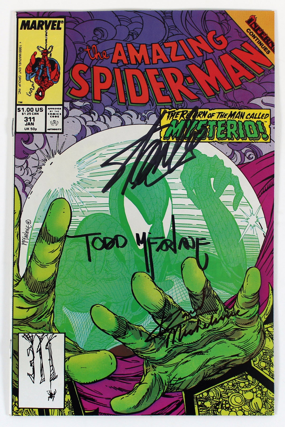 Marvel (3) Stan Lee, McFarlane & Michelinie Signed Spider-Man #311 Comic JSA