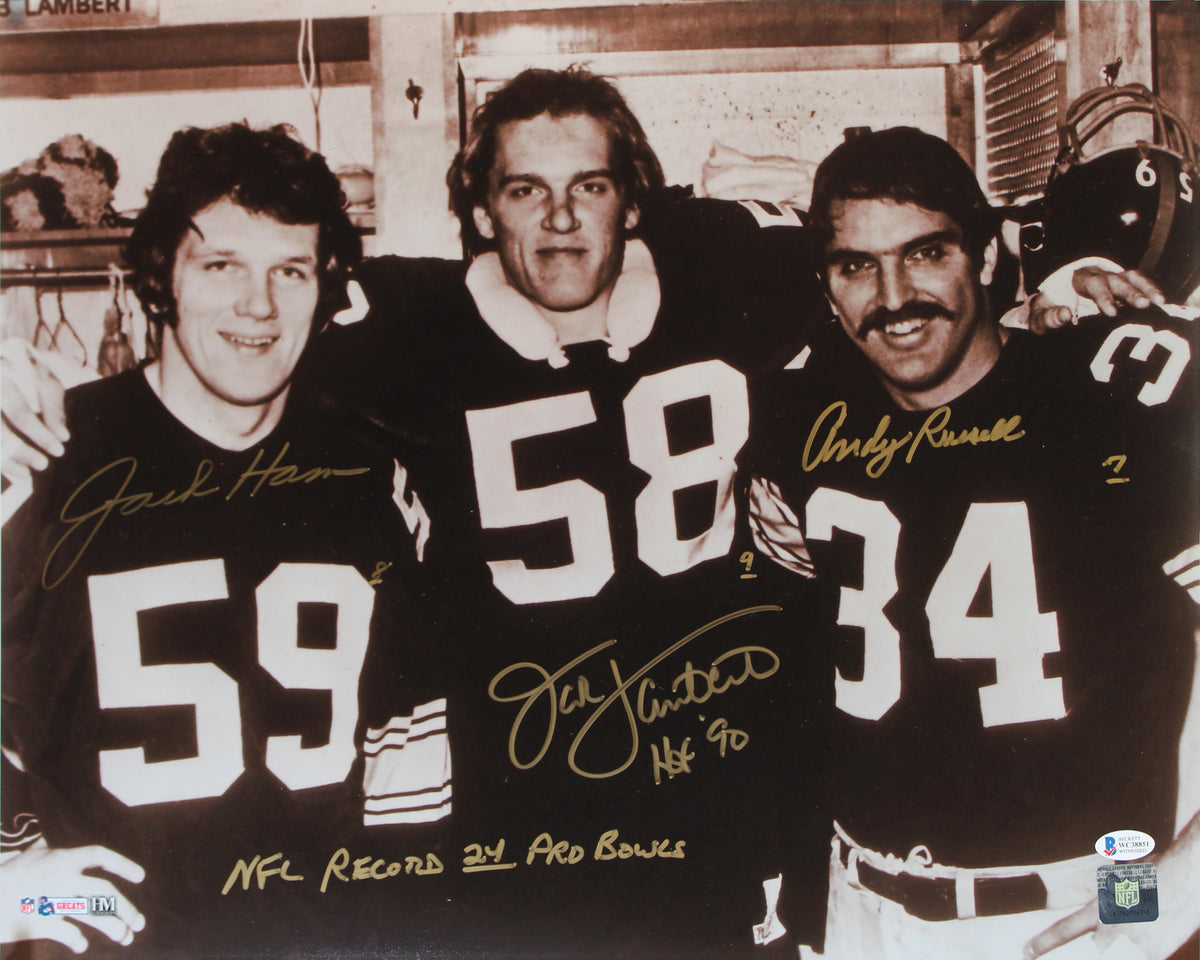 Steelers LB's 3) Lambert, Ham & Russell 24 Pro Bowls Signed 16x20 Photo BAS Wit