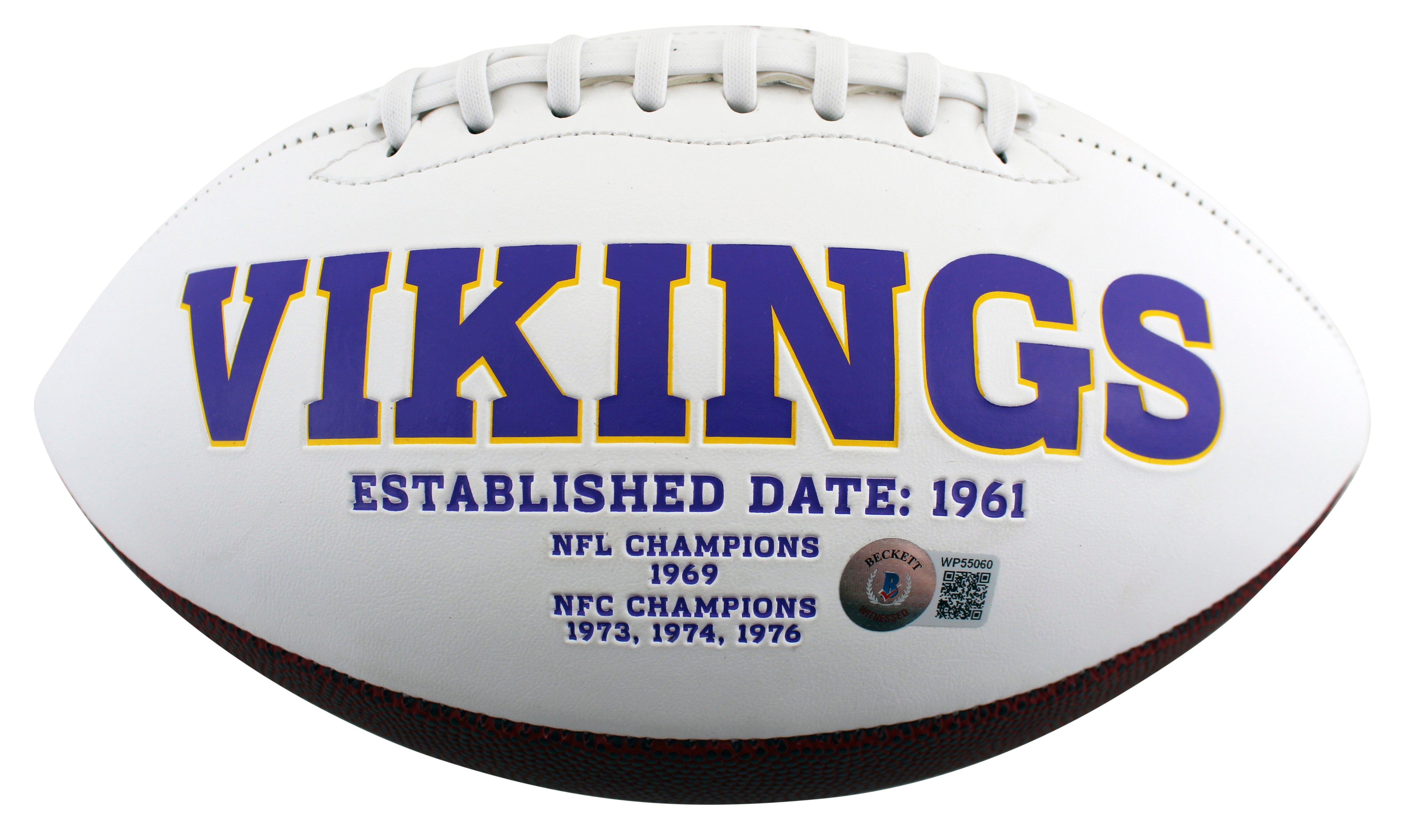 Vikings Justin Jefferson Authentic Signed White Panel Logo Football BAS Witness