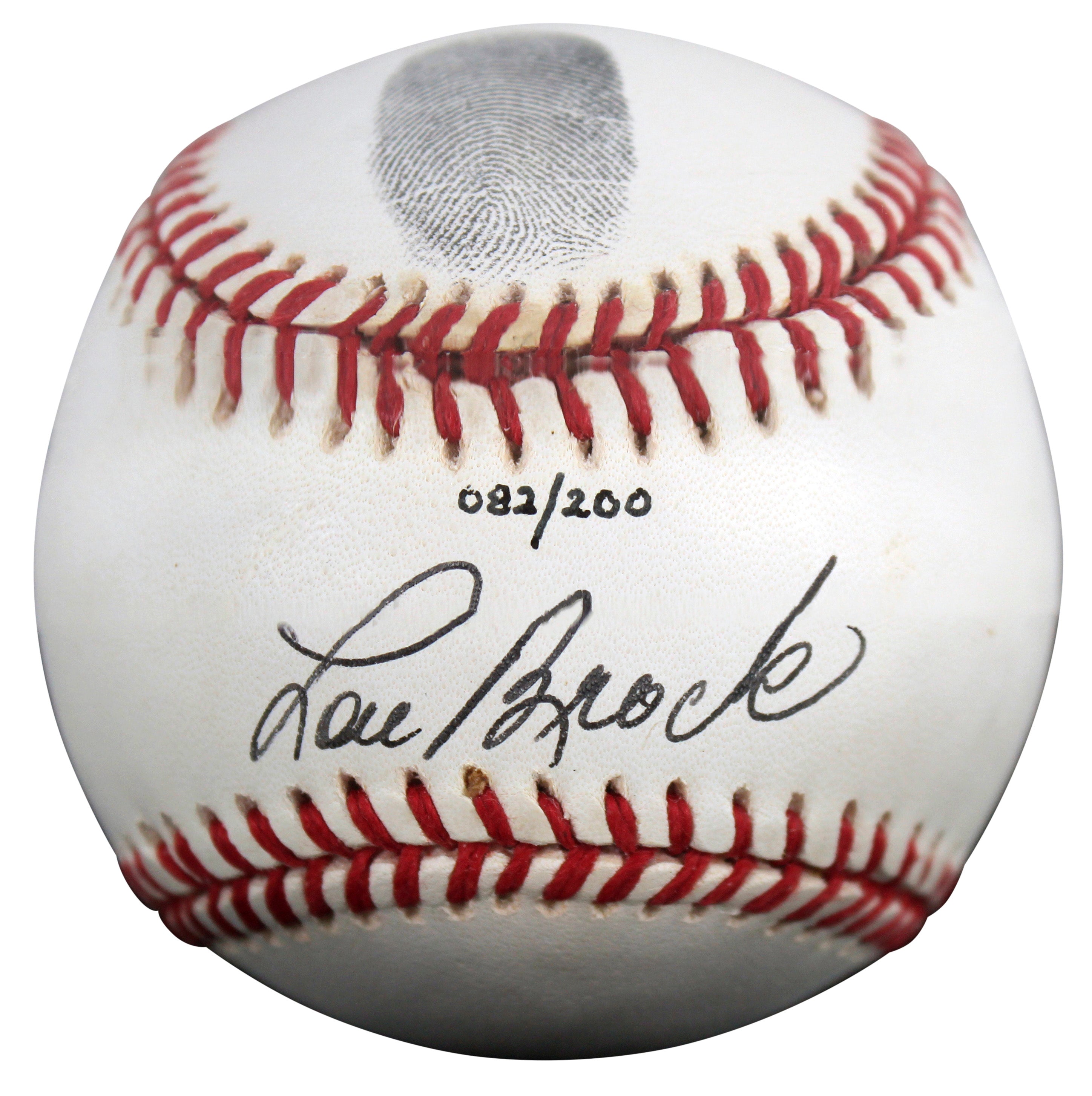 Cardinals Lou Brock Signed Thumbprint Baseball LE #'d/200 w/ Display Case BAS
