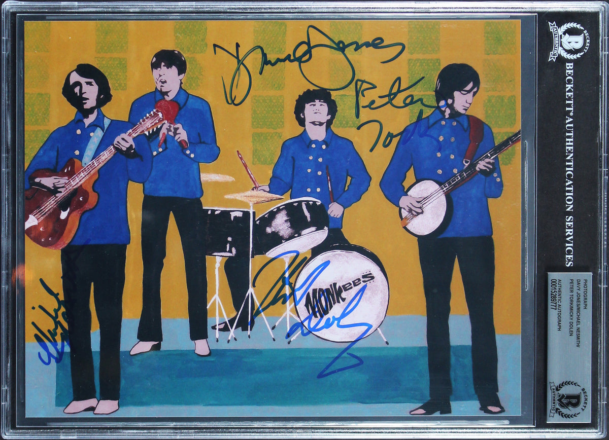 The Monkees (3) Jones, Nesmith, Tork & Dolenz Signed 8x10 Photo BAS Slabbed
