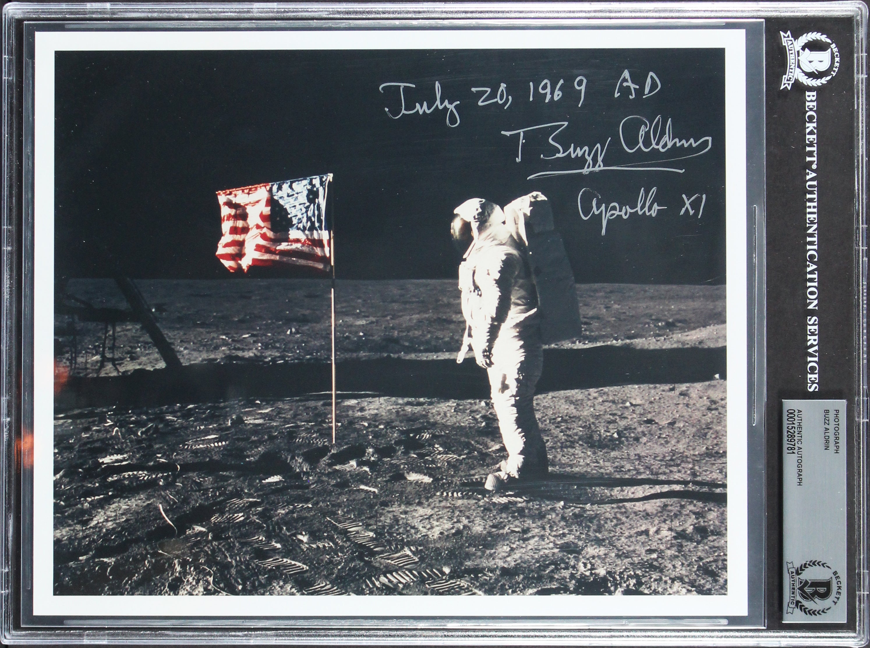 Edwin Buzz Aldrin "1969 AD Apollo XI" Authentic Signed 8x10 B&W Photo BAS Slab