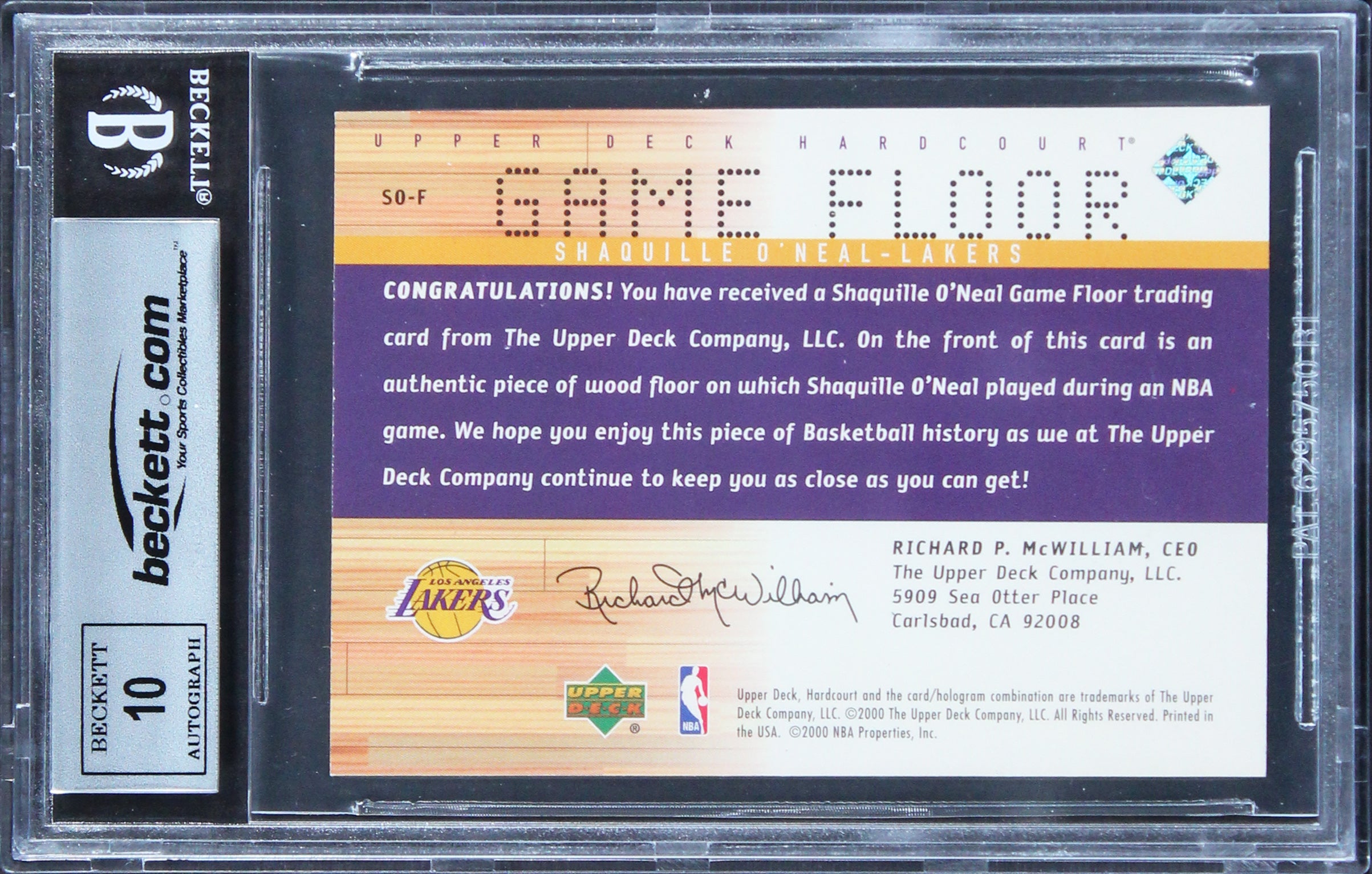 Shaquille O'Neal Signed 2000 UD Hardcourt Game Floor #SOF Card Auto 10! BAS Slab