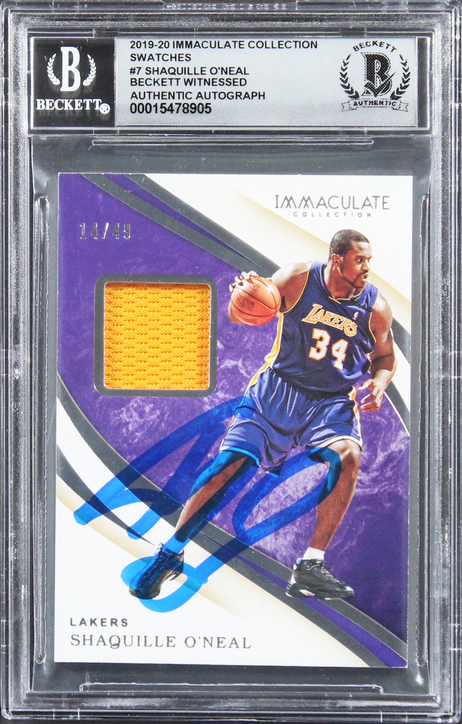 Shaquille O'Neal Signed 2019 Immaculate Swatches #7 14/49 Card Auto 10! BAS Slab