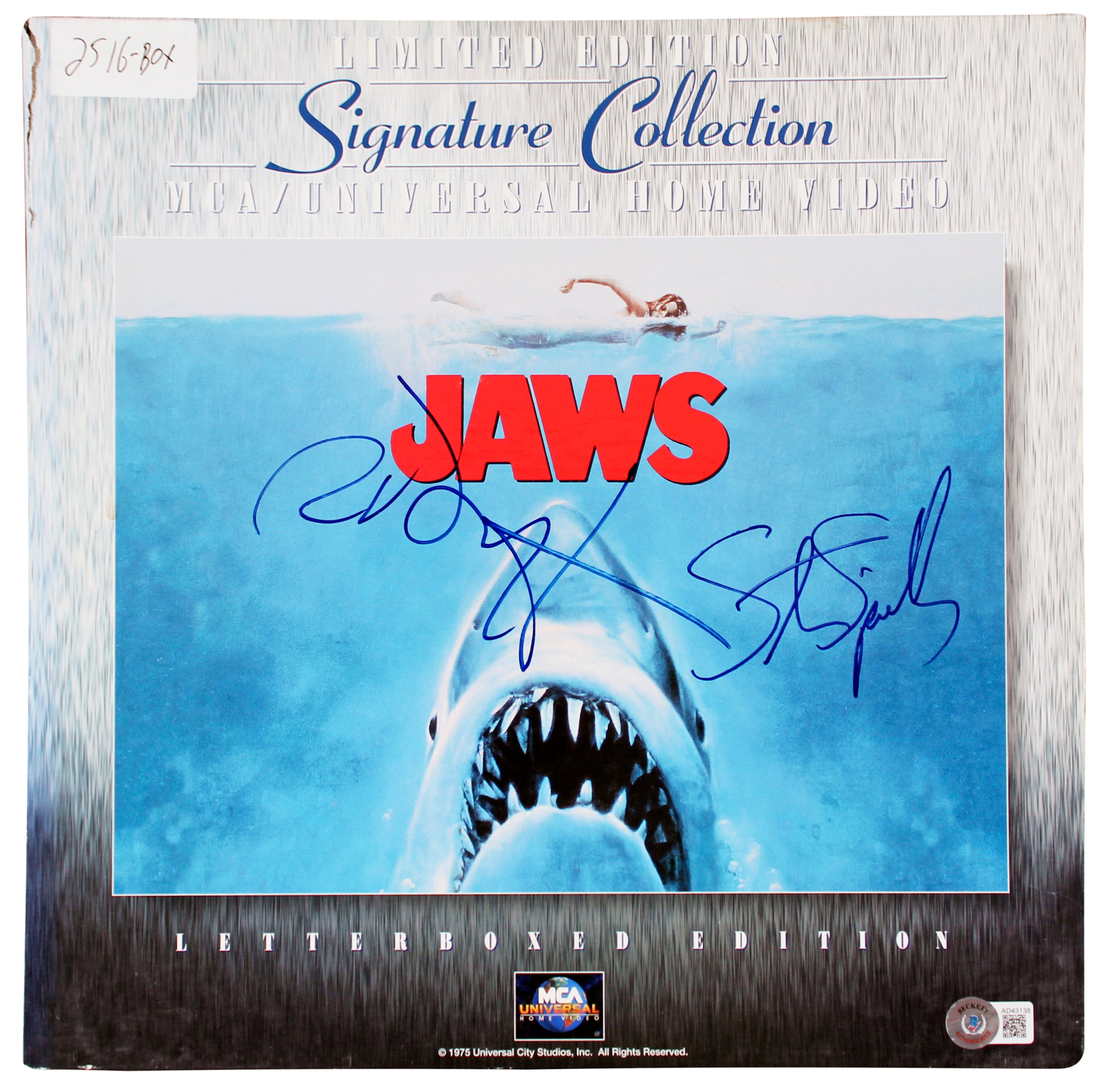 Steven Spielberg & Richard Dreyfuss Signed Jaws Laser Disc Box Set w/ Discs BAS