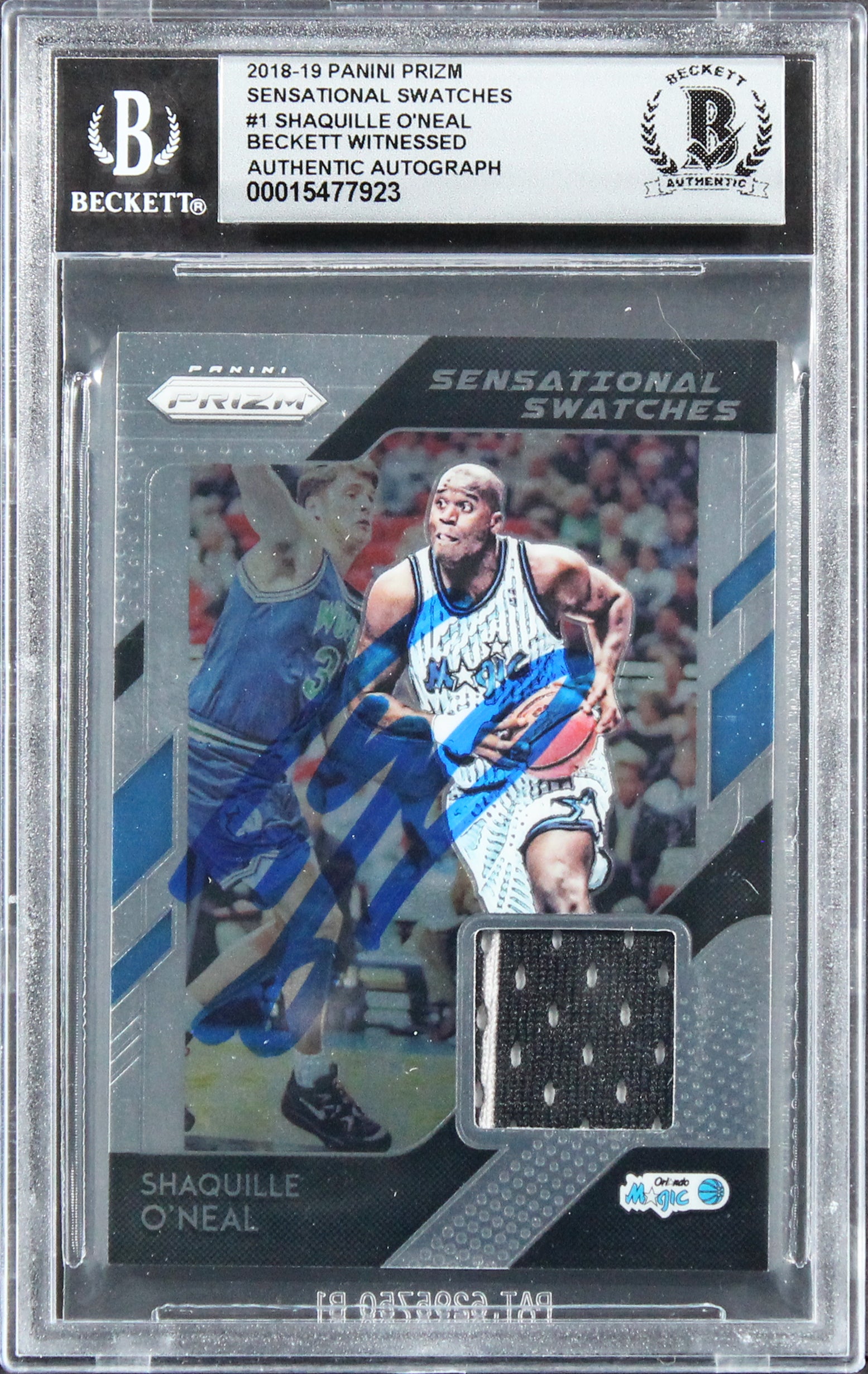 Shaquille O'Neal Signed 2018 Panini Prizm Swatches #1 Card Auto 10! BAS Slab 1