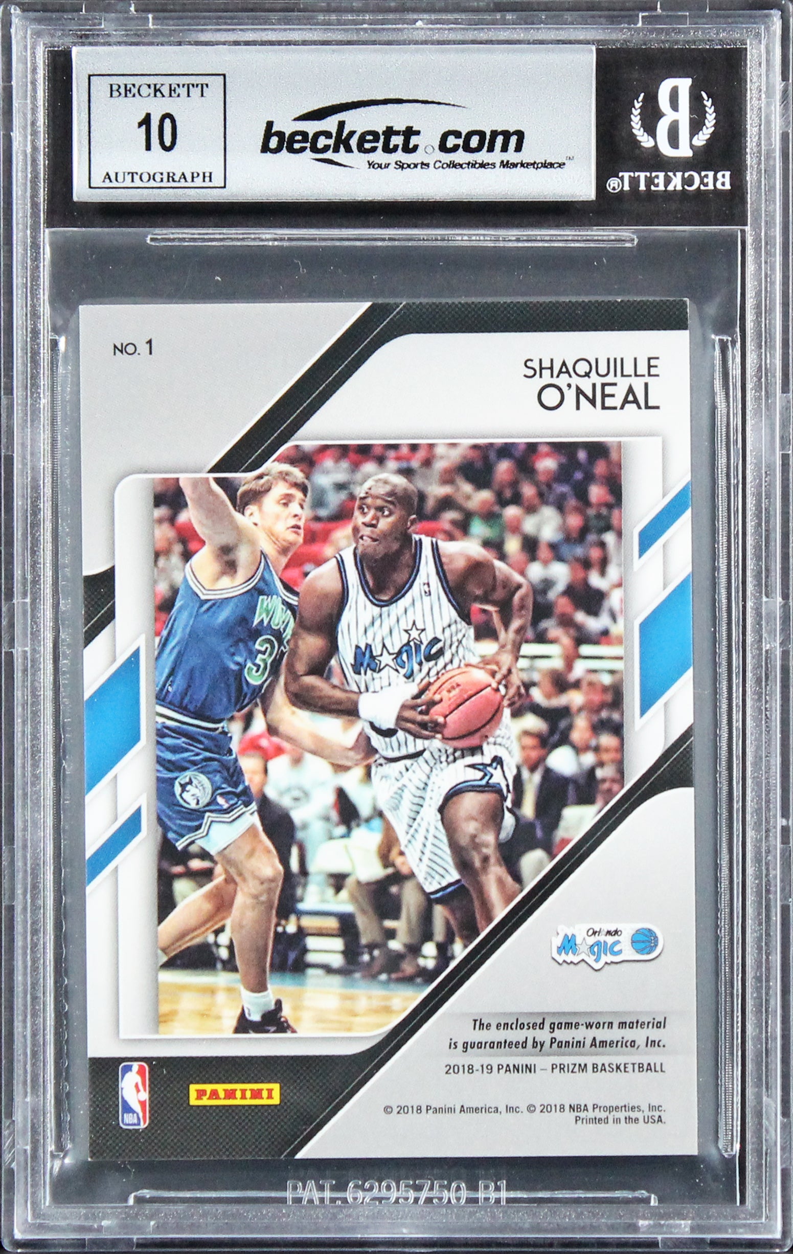 Shaquille O'Neal Signed 2018 Panini Prizm Swatches #1 Card Auto 10! BAS Slab 1
