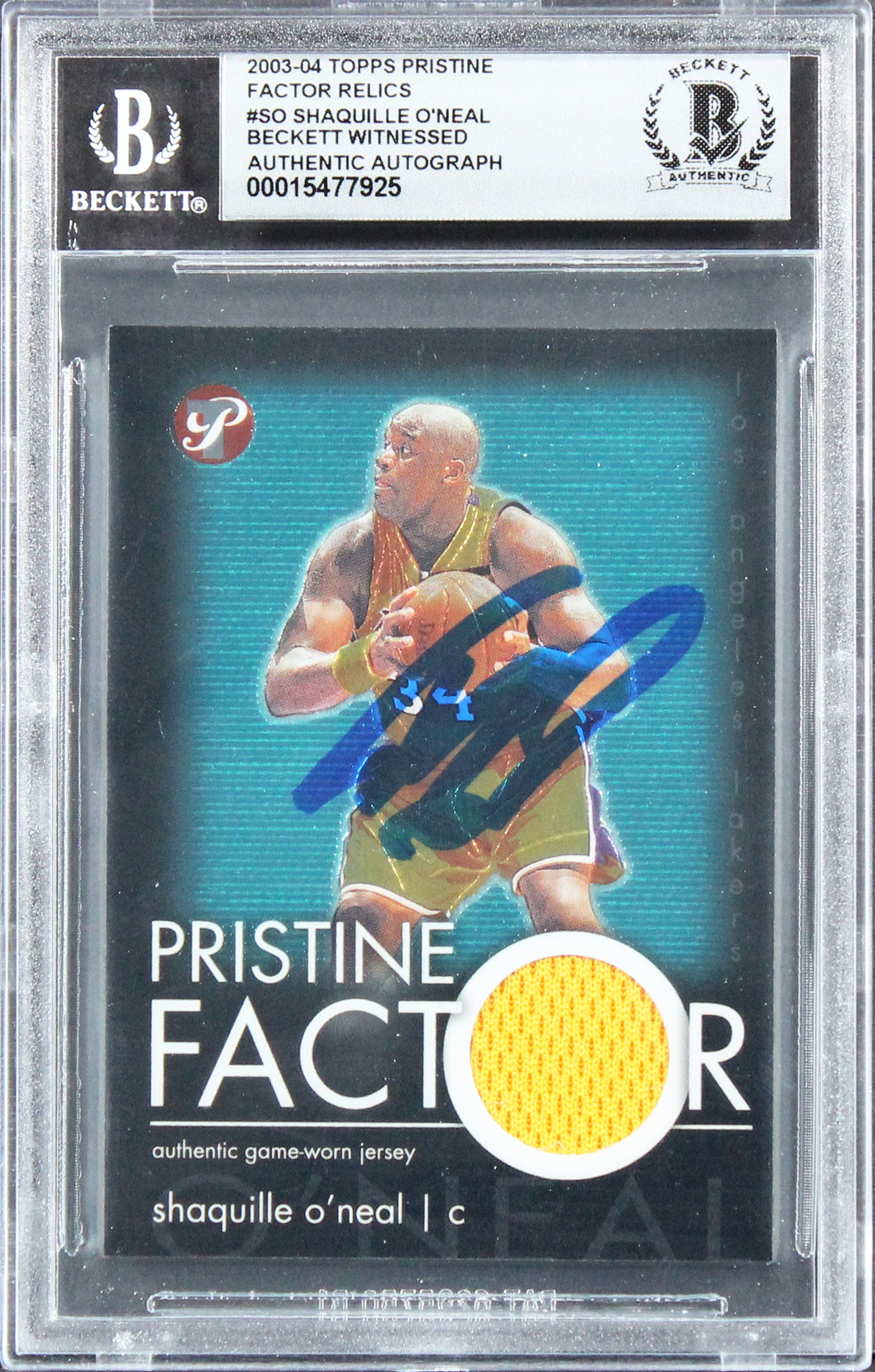 Shaquille O'Neal Signed 2003 Topps Pristine Relics #SO Card Auto 10! BAS Slabbed